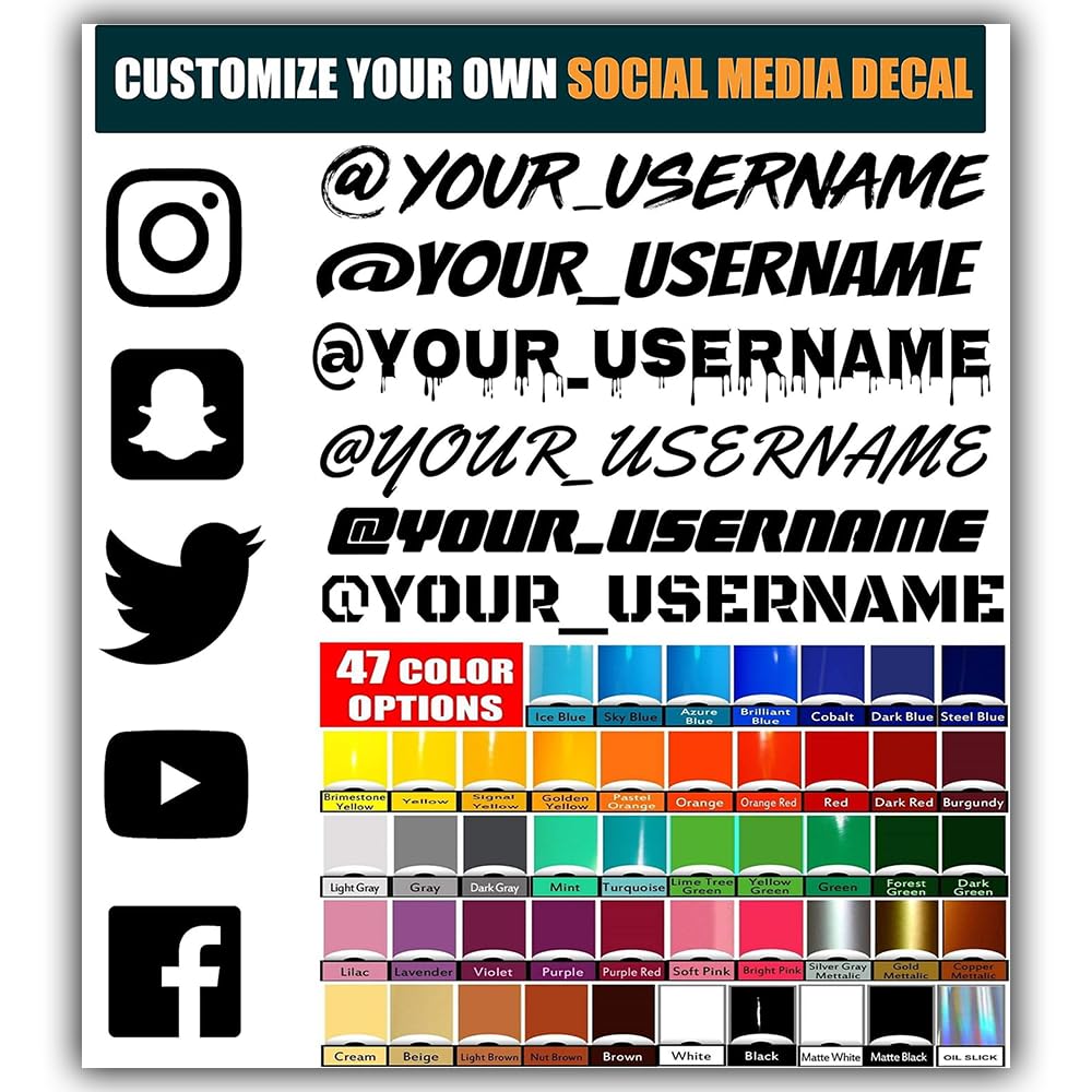 Vulgrco Custom Social Media Stickers, Personalized Instagram,Youtube, Facebook, Twitter, X, And More, Custom Car Sticker, Durabl
