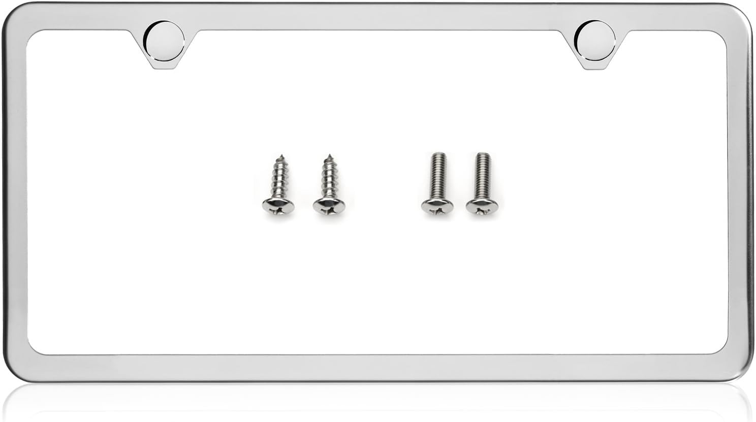 Lfparts 2 Hole Slim Style Polished Stainless Steel License Plate Frame Mirror Finish, Chrome