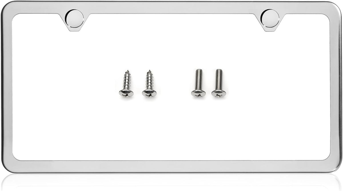 Lfparts 2 Hole Slim Style Polished Stainless Steel License Plate Frame Mirror Finish, Chrome