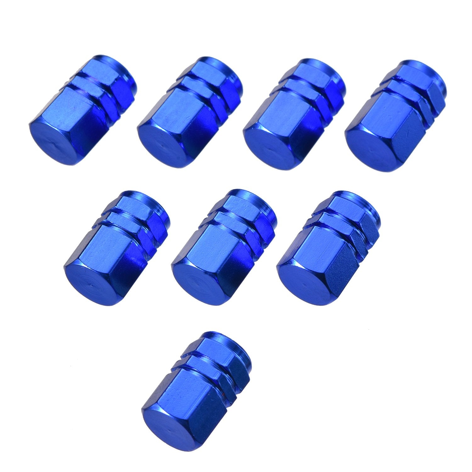 Eboot 8 Pieces Tire Stem Valve Caps Wheel Valve Covers Car Dustproof Tire Cap, Hexagon Shape (Blue)
