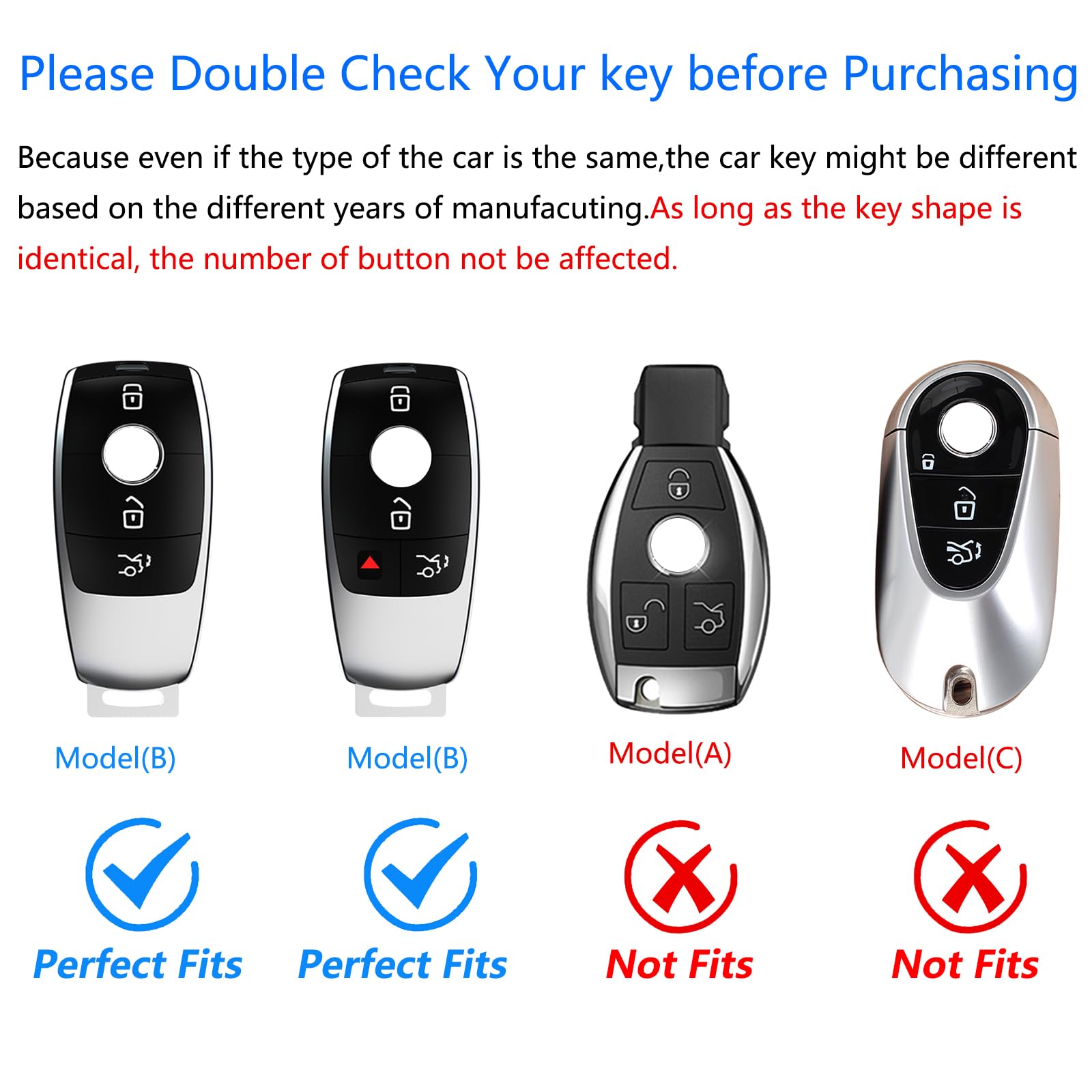 Ocezbiis For Mercedes Benz Key Fob Cover,Keychain,Zinc Alloy Protection Car Key Shell Case Compatible With Mercedes Holder Smart