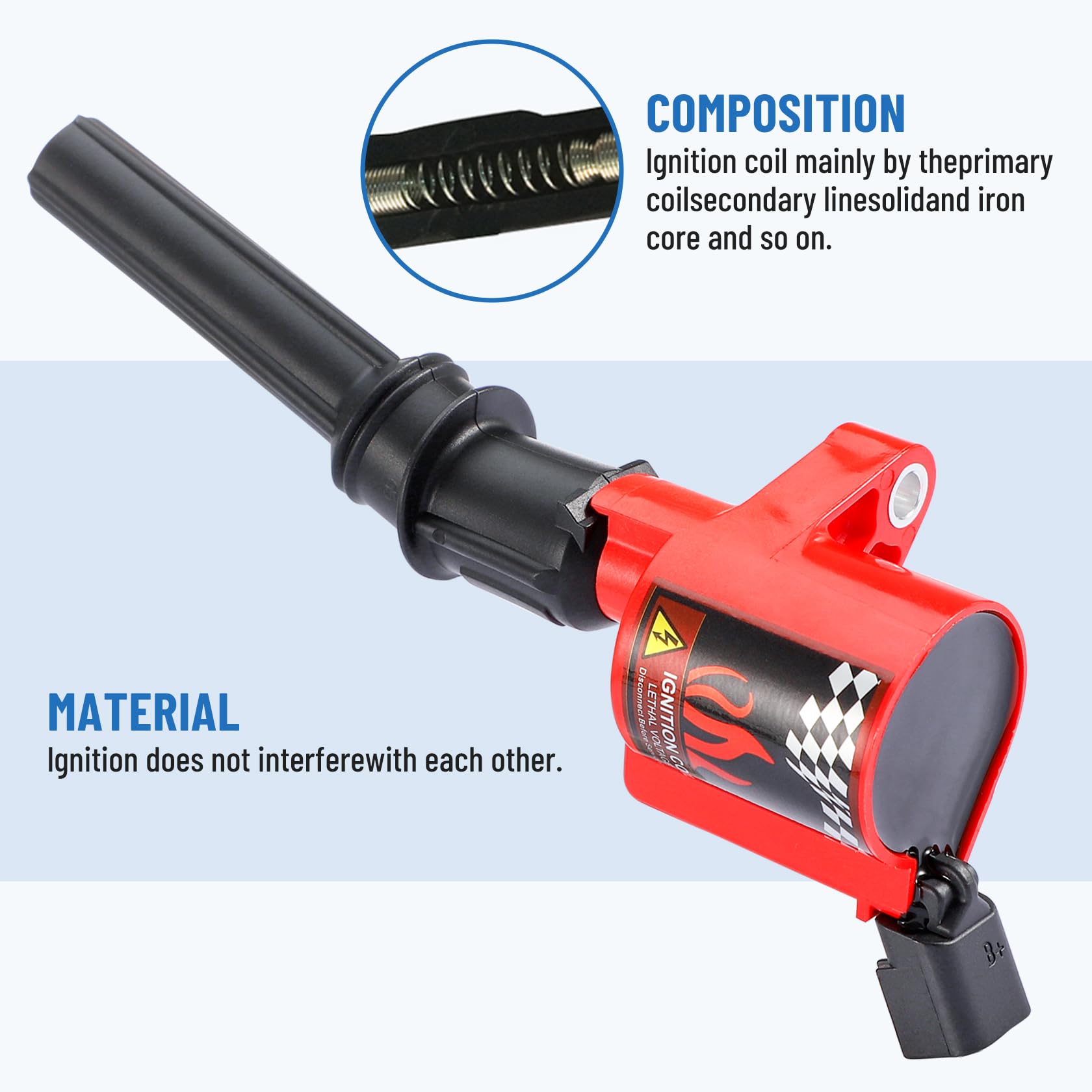 Big-Autoparts 8 Pack Ignition Coil Cuvred Boot Compatible With Ford F150 E150 Explorer,Town Car,Grand Marquis,Dg508 Dg457,Red