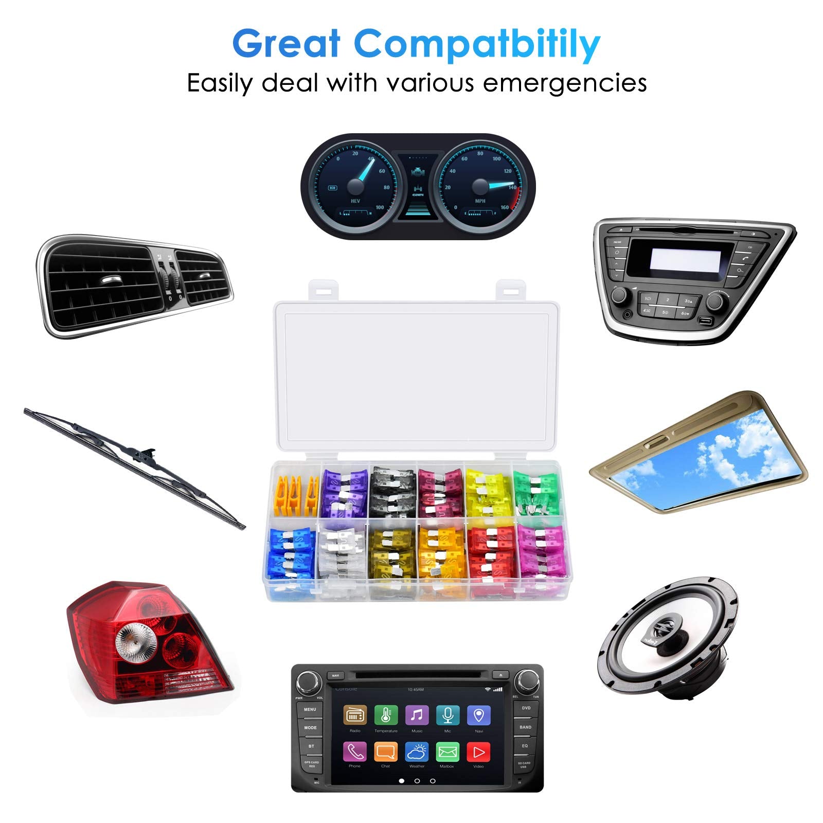 Pacetap 330 Pcs Car Fuses Assortment Kit Include Standard & Small & Mini Size(2A/3A/5A/7.5A/10A/15A/20A/25A/30A/35A/40A), Car Bl