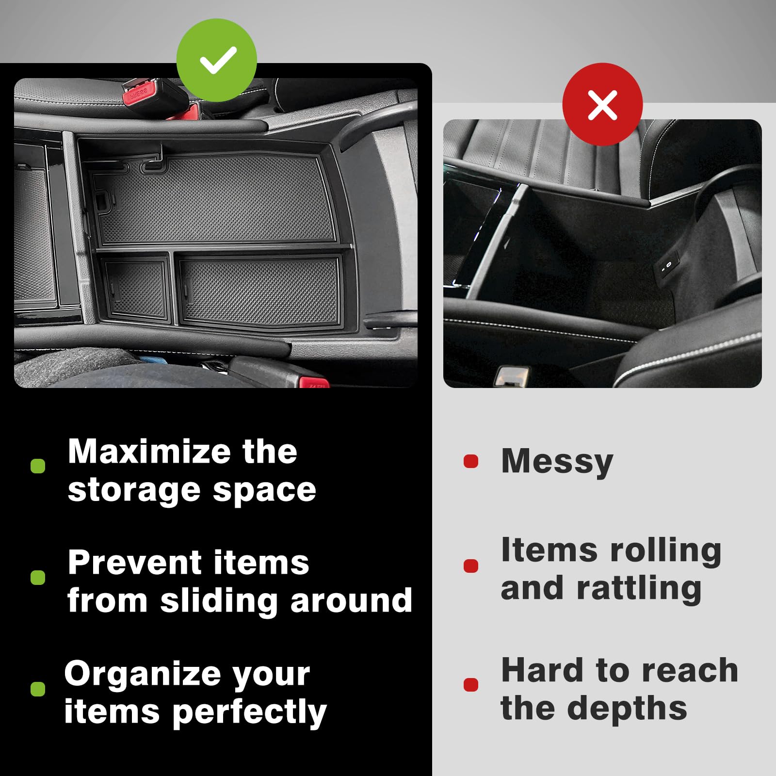 Muslogy Center Console Organizer Compatible with Volkswagen Atlas/Cross Sport 2024 Accessories Console Box Storage Insert Tray(C