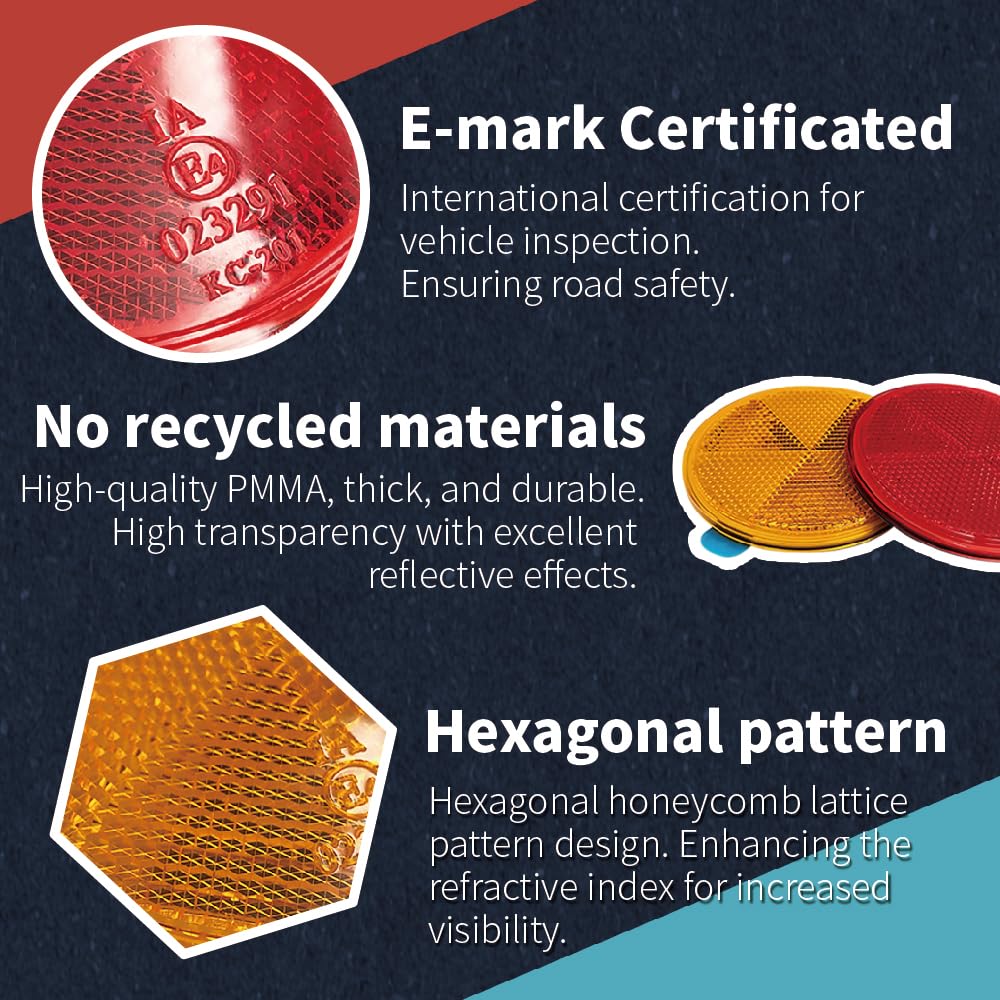 BAR AUTOTECH Stick-on Round Marker Reflectors - Universal Use Safety Spoke Reflective Stickers Adhesive Quick Mount Custom Acces