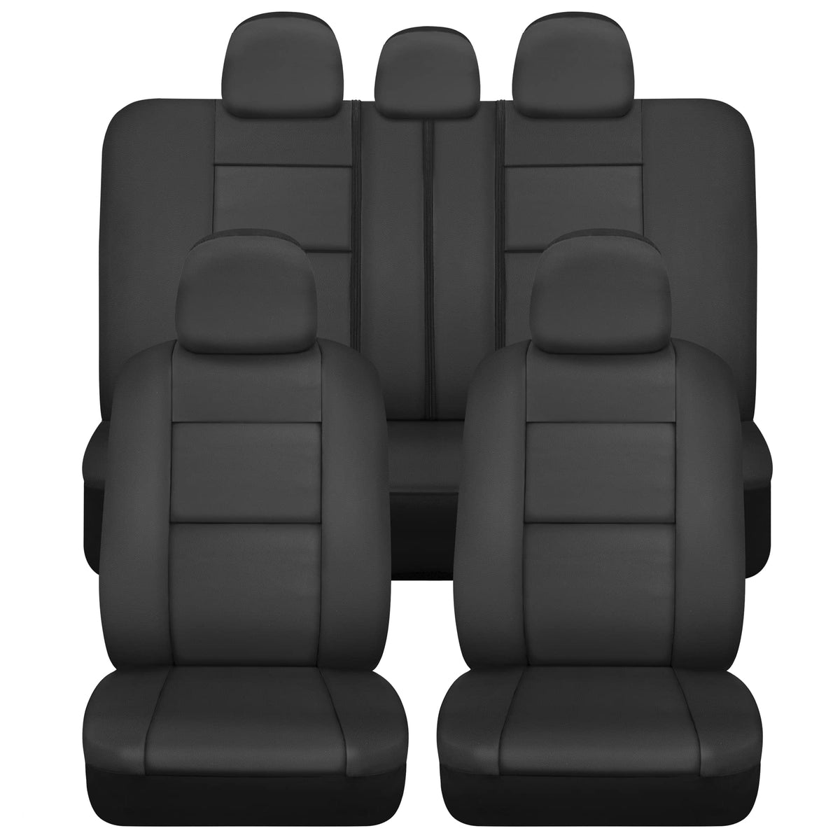 BDk Faux Leather Car Seat Cover Full Set - Front & Rear Split Bench Black Seat Covers For SUV & Truck Seat Covers, Airbag Compat