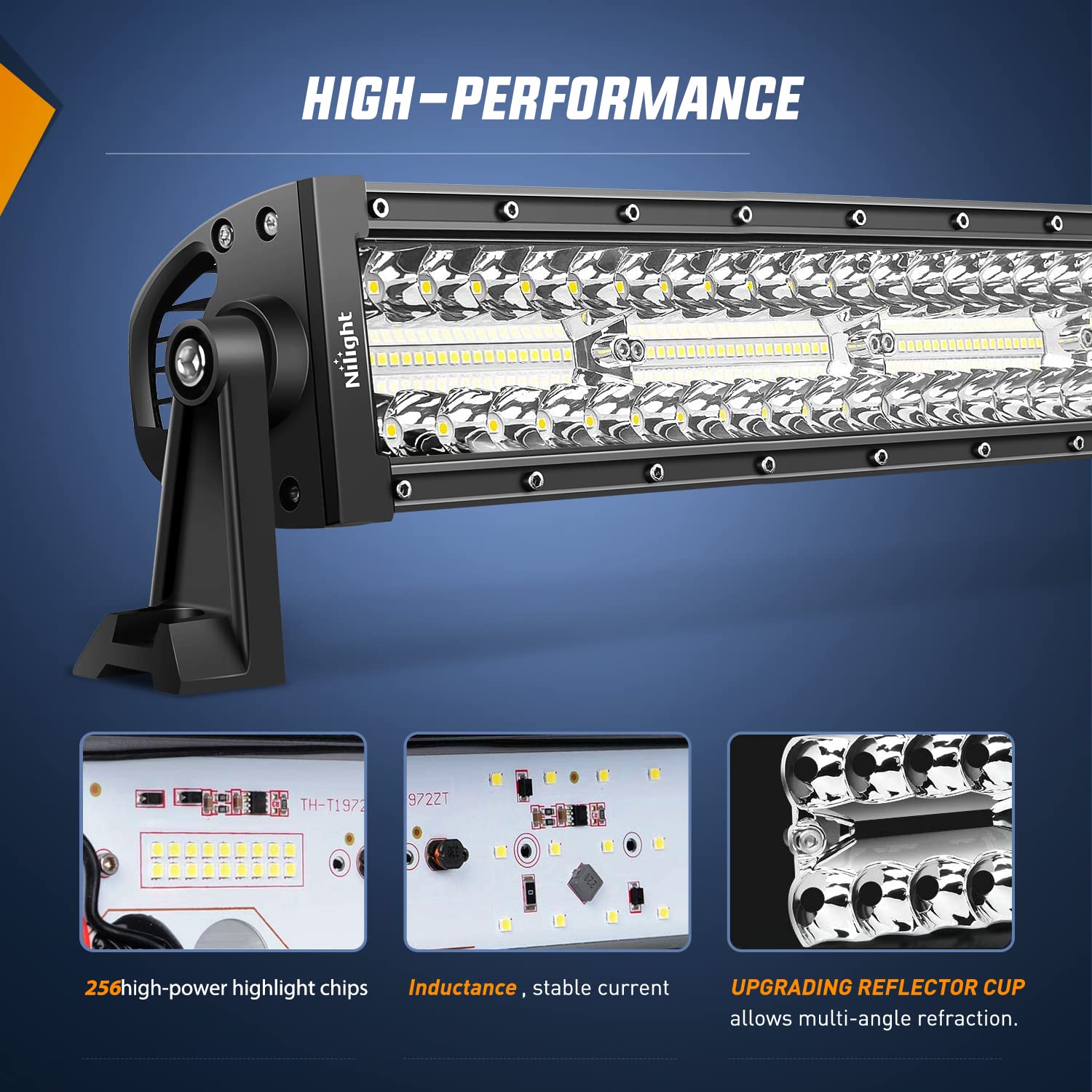 Nilight 33 Inch Led Light Bar 256 Chips 9860Lm Curved Triple Row Spot Flood Combo High Power Driving Lights Off Road Lighting Fo