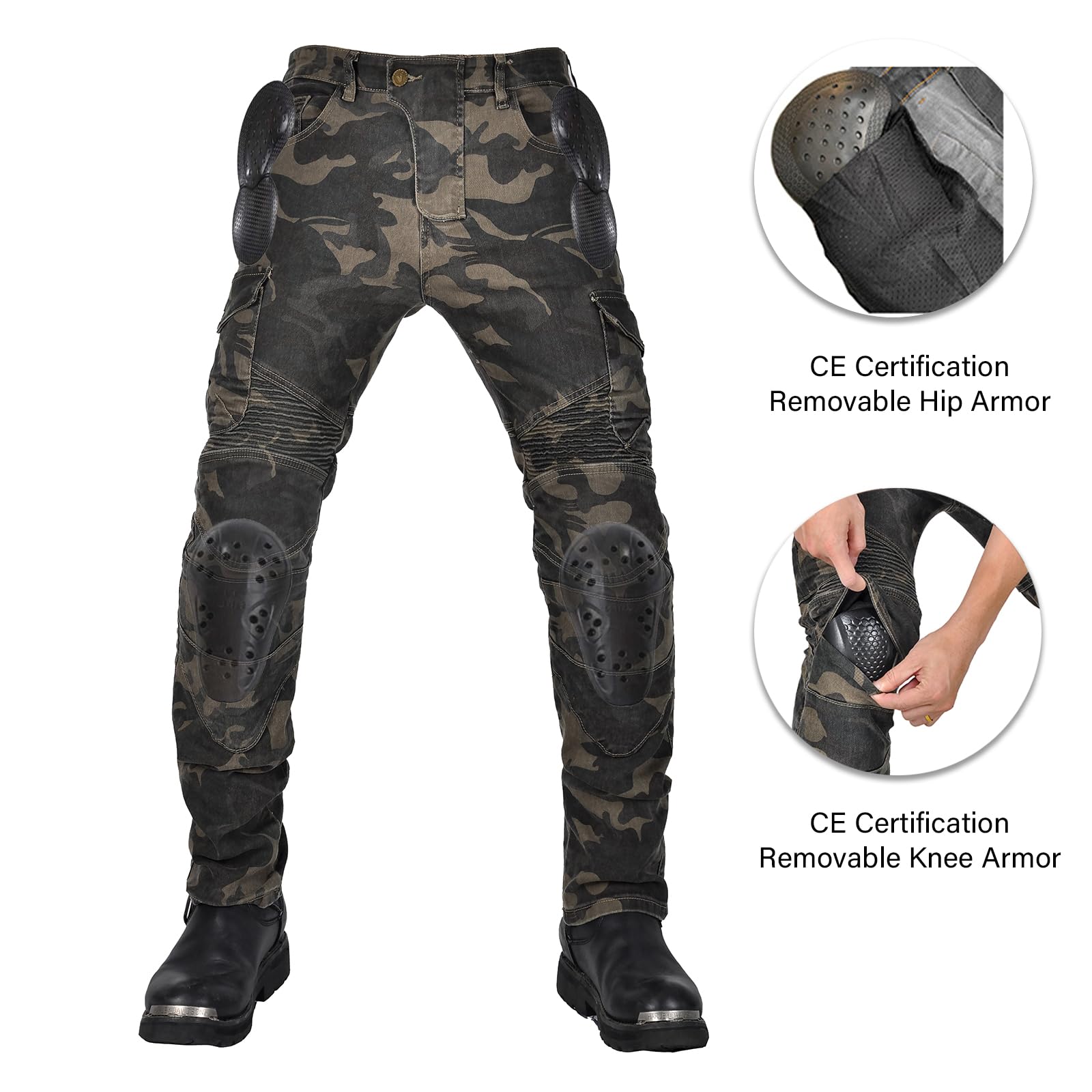 LOMENG Motorcycle Pants Riding Jeans Biker Motorbike Pants with CE Removable Armored for Men Camouflage EU34 34 Regular
