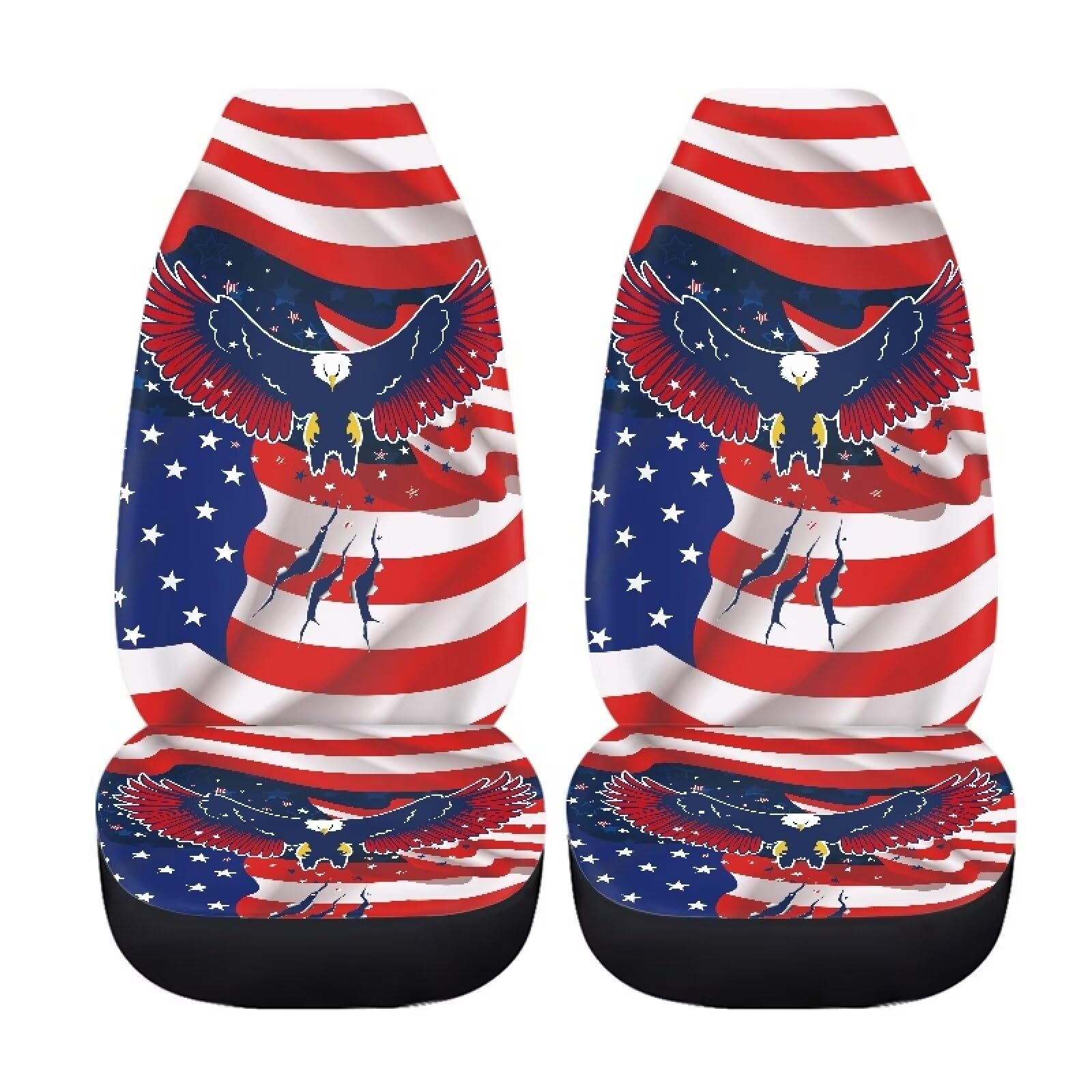 Tomeusey Car Seat Covers 4 Pcs for Women USA Flag Eagle Front and Back Automotive Accessories Seat Covers Soft Vehicle Protector