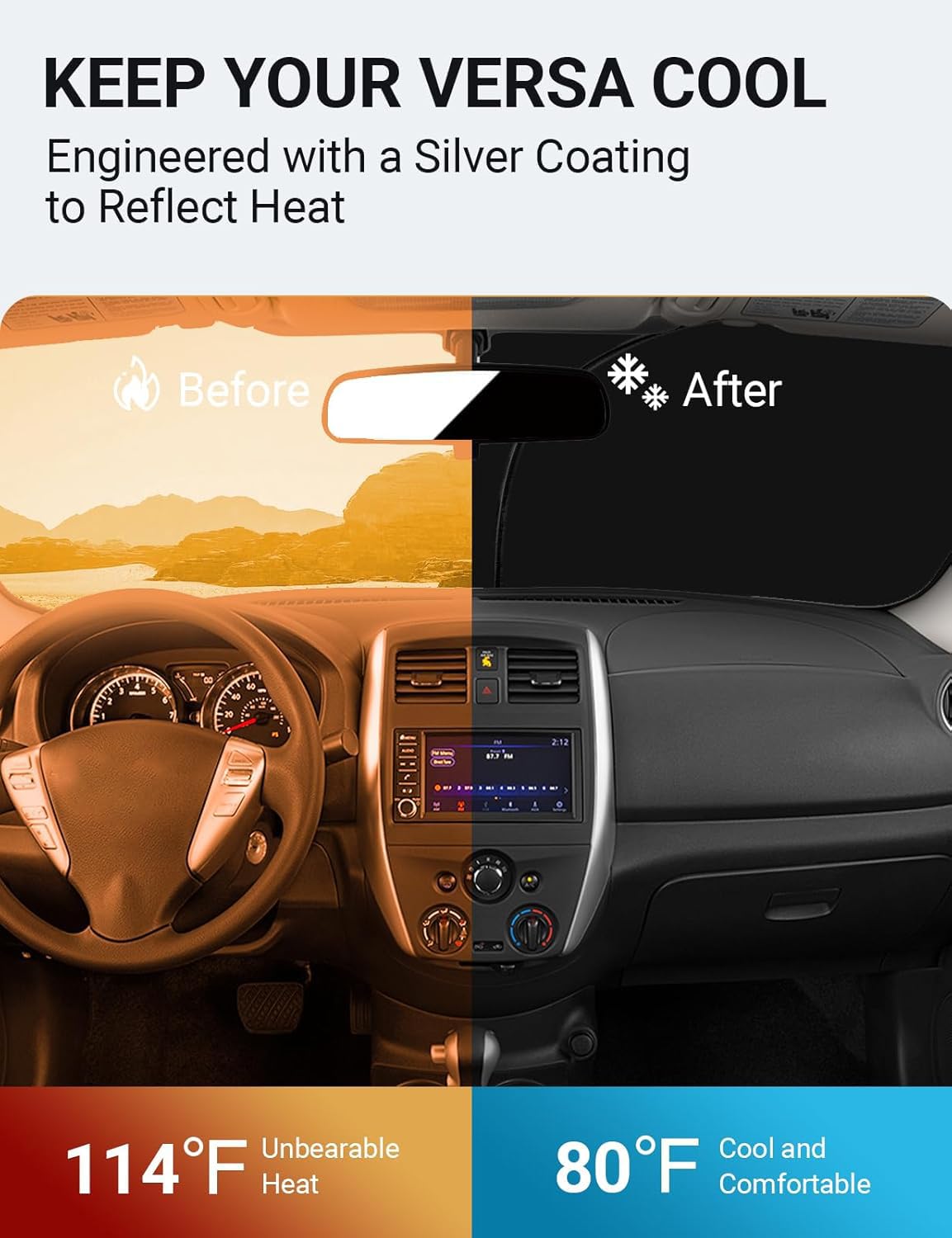 Proadsy Front Windshield Sun Shade Foldable Sunshade Protector Custom Fit 2015-2019 Nissan Versa Sedan Accessories 2025 Upgrade