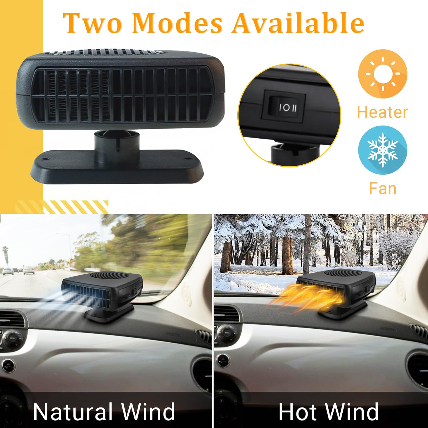 Car Heater,12V 200W Portable Windshield Defroster With Heating/Cooling Fan And Plug In Cigarette Lighter Fast Heating Defrost De