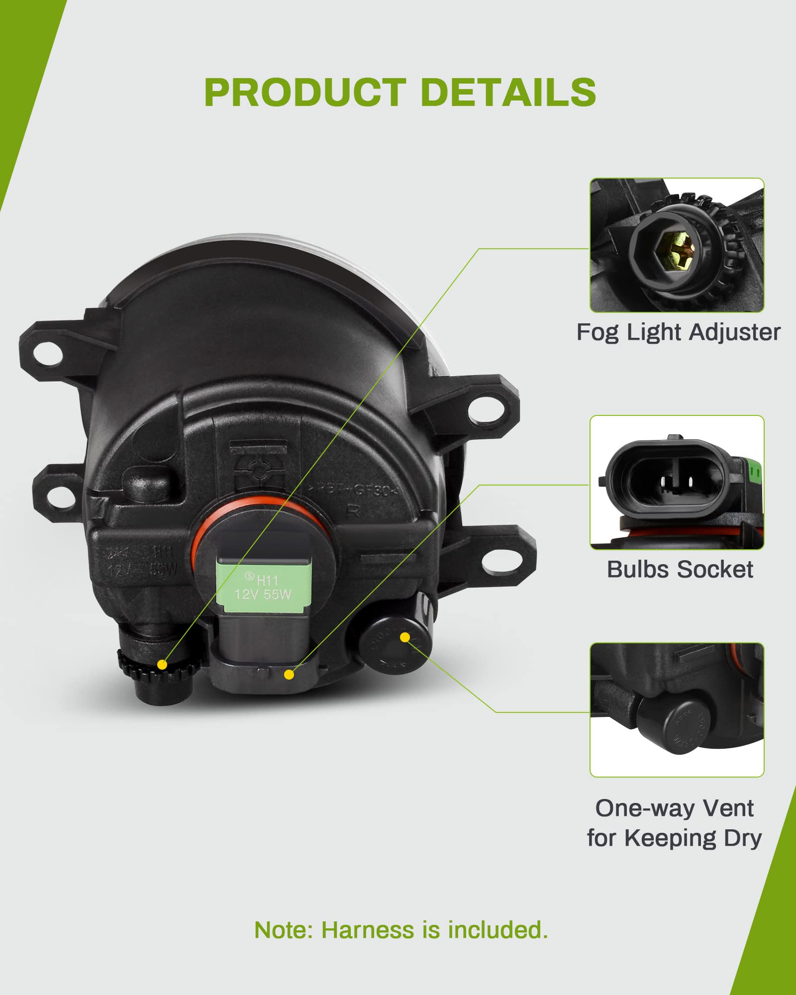 Autosaver88 Fog Lights Compatible With 16-18 2016 2017 2018 Rav4 Fog Light Replacement,With 12V 55W H11 Bulbs,Wiring Harness And