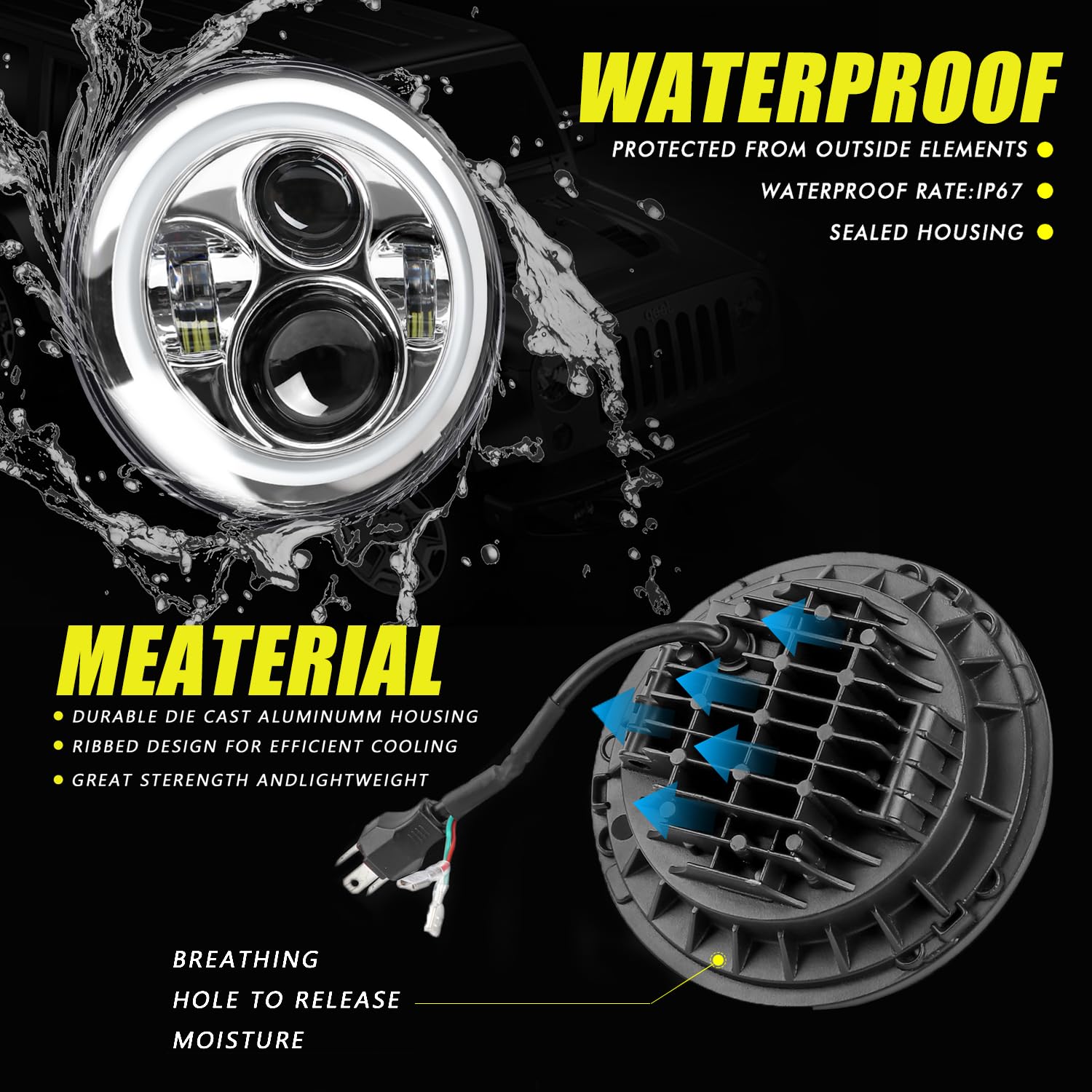 Yeego Direct 7 Inch Motorcycle Led Headlight 4.5 Inch Fog Passing Lights Compatible With Road King Ultra Classic Electra Street