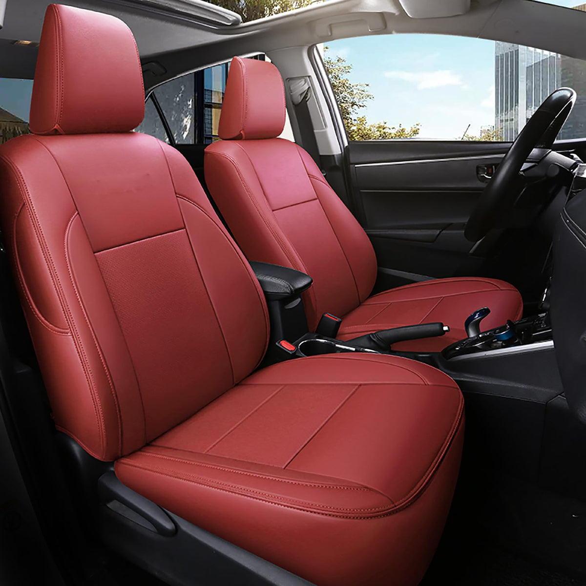 HKZ Custom Fit Leather Seat Covers for Toyota Camry 2012 2013 2014 2015 2016 2017 L LE XLE Gas Model Only - 5-Seats Full Set,Bur