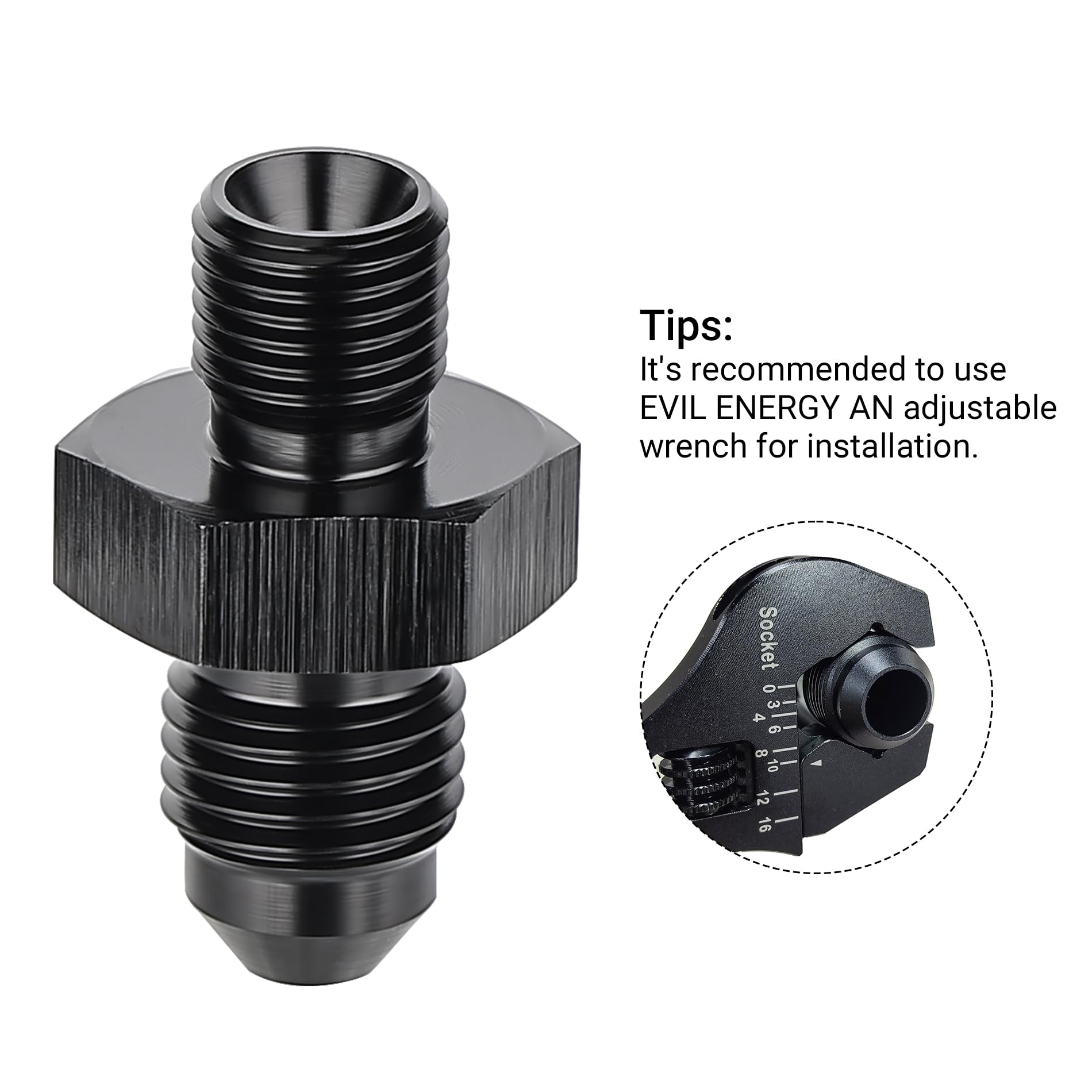 Evil Energy 3An Male Flare To M8 X 1.0Mm Male Metric Fitting Adapter Aluminium Alloy 2Pcs