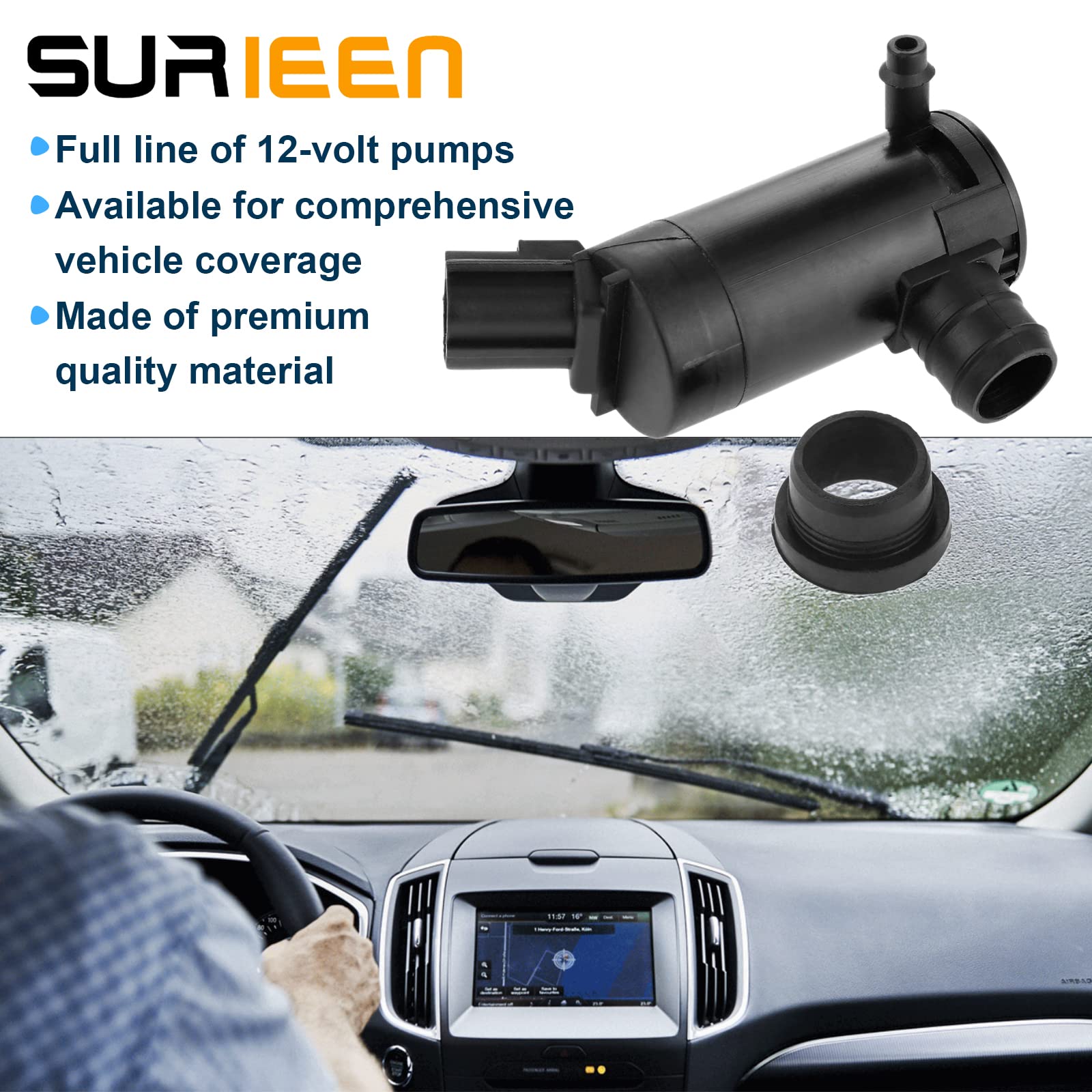 Windshield Washer Pump With Grommet Compatible With Ford F150 F250 F350 F450 E150 E250 E350 E450, Lincoln, Mazda, Mercury, Replaces For 7L8Z-17664-A 7L8Z17664A