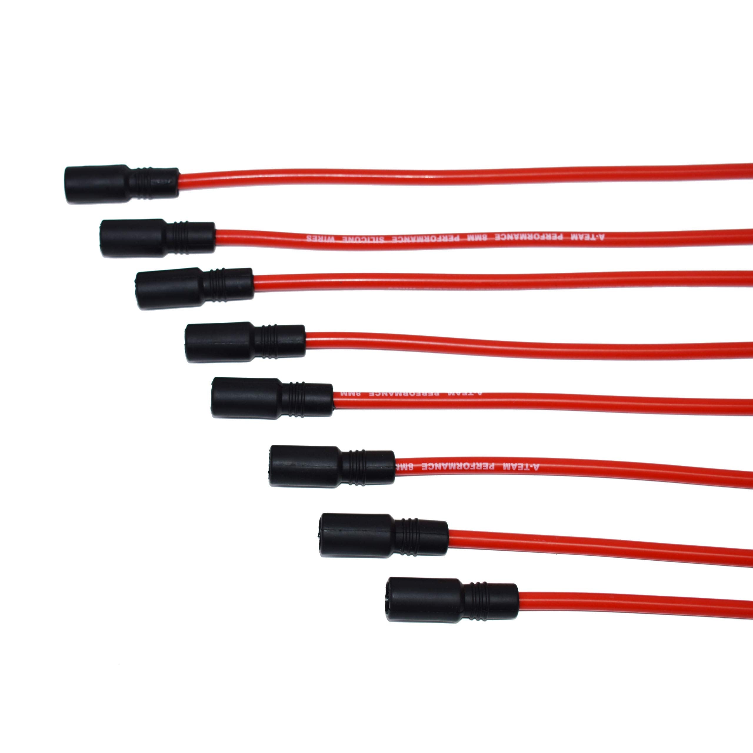 A-Team Performance Silicone Spark Plug Wires With Black 90 Degree Boot Sbc Compatible With Chevy Gmc Truck Suv Vortec 5.0L 5.7L 5700 350 1996-2003 Red 8.0Mm