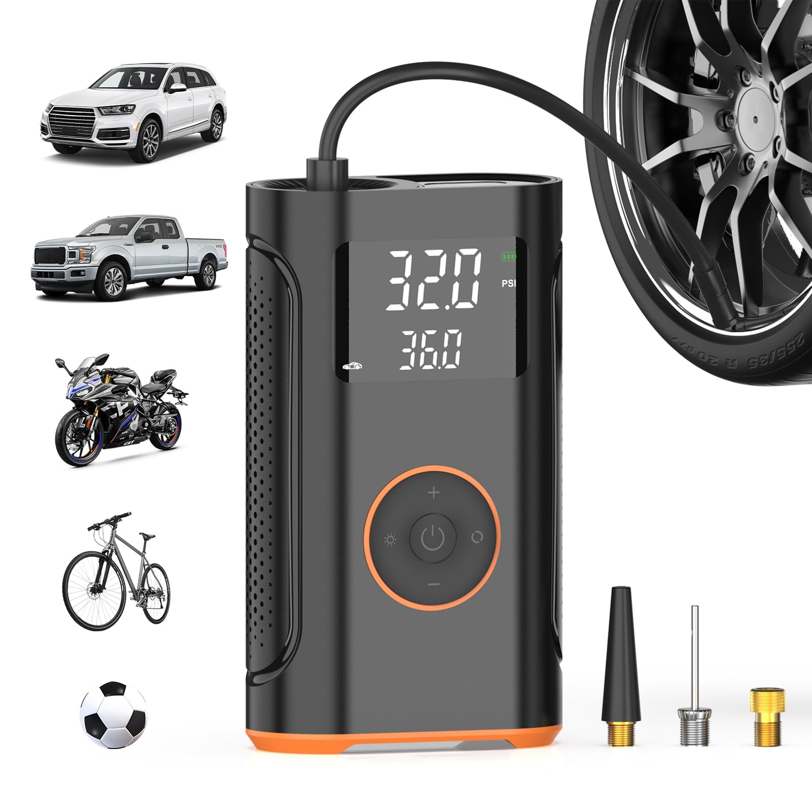 (New Upgrade) Zsx Tire Inflator Portable Air Compressor-160 Psi Air Pump With Memory Function, Electric Bike Pump With Tire Pres