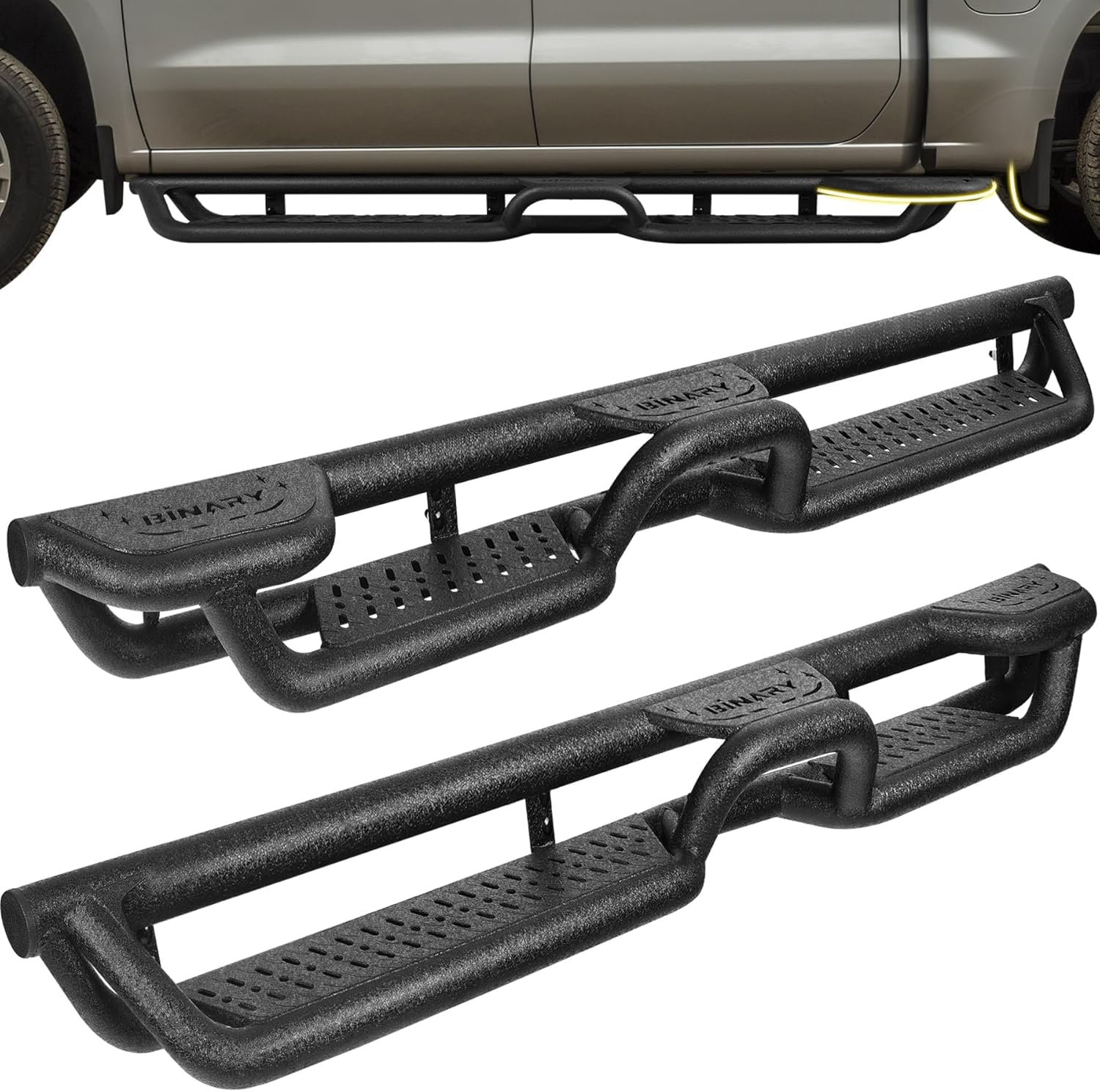 BINARY STAR Wheel to Wheel Running Boards Compatible with 2007-2018 Chevy Silverado/GMC Sierra 1500 Crew Cab, 07-19 Silverado/Si