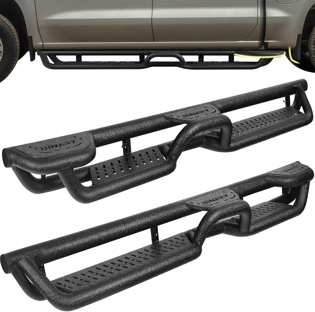 BINARY STAR Wheel to Wheel Running Boards Compatible with 2007-2018 Chevy Silverado/GMC Sierra 1500 Crew Cab, 07-19 Silverado/Si