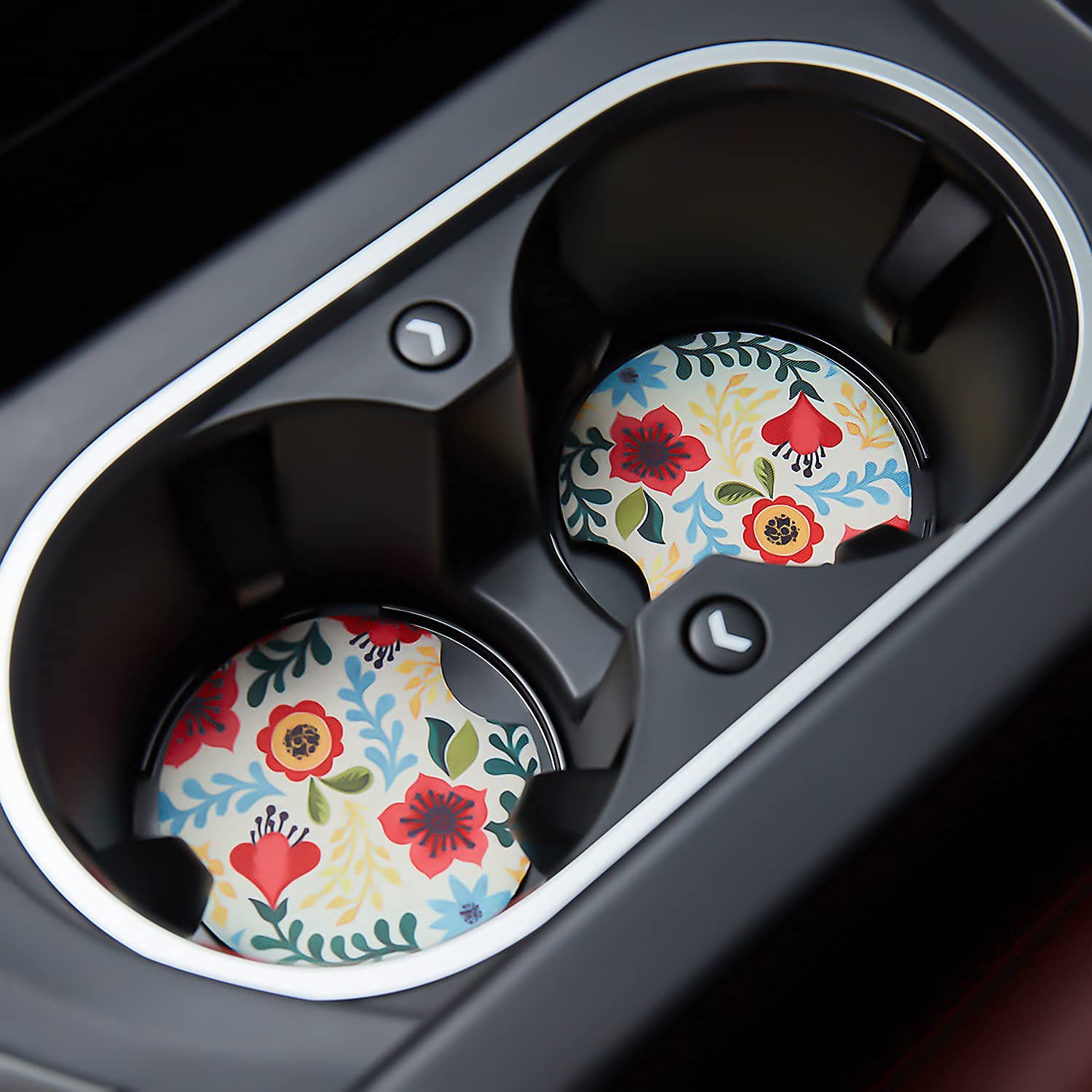 Jupswan Car Coaster for Cupholder,2 Pack Floral Car Decals Cup Coaster Must Have Car Accessories Car Finds Tiktok for Women Men,