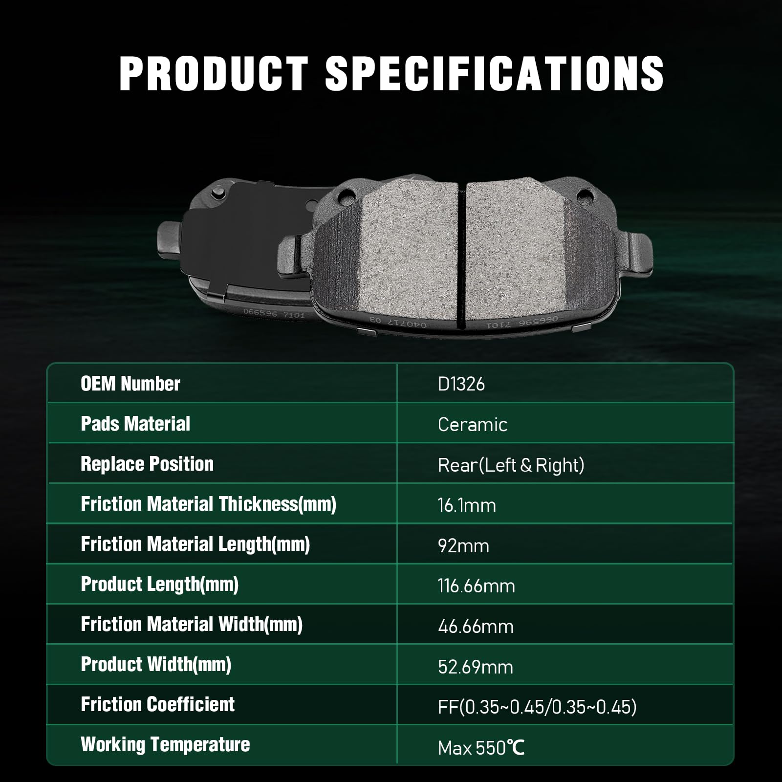 Automuto D1273 & D1326 Front Rear Ceramic Pads Brake Fit For 08-12 For Chrysler Town & Country,08-12 For Dodge Grand Caravan,09-