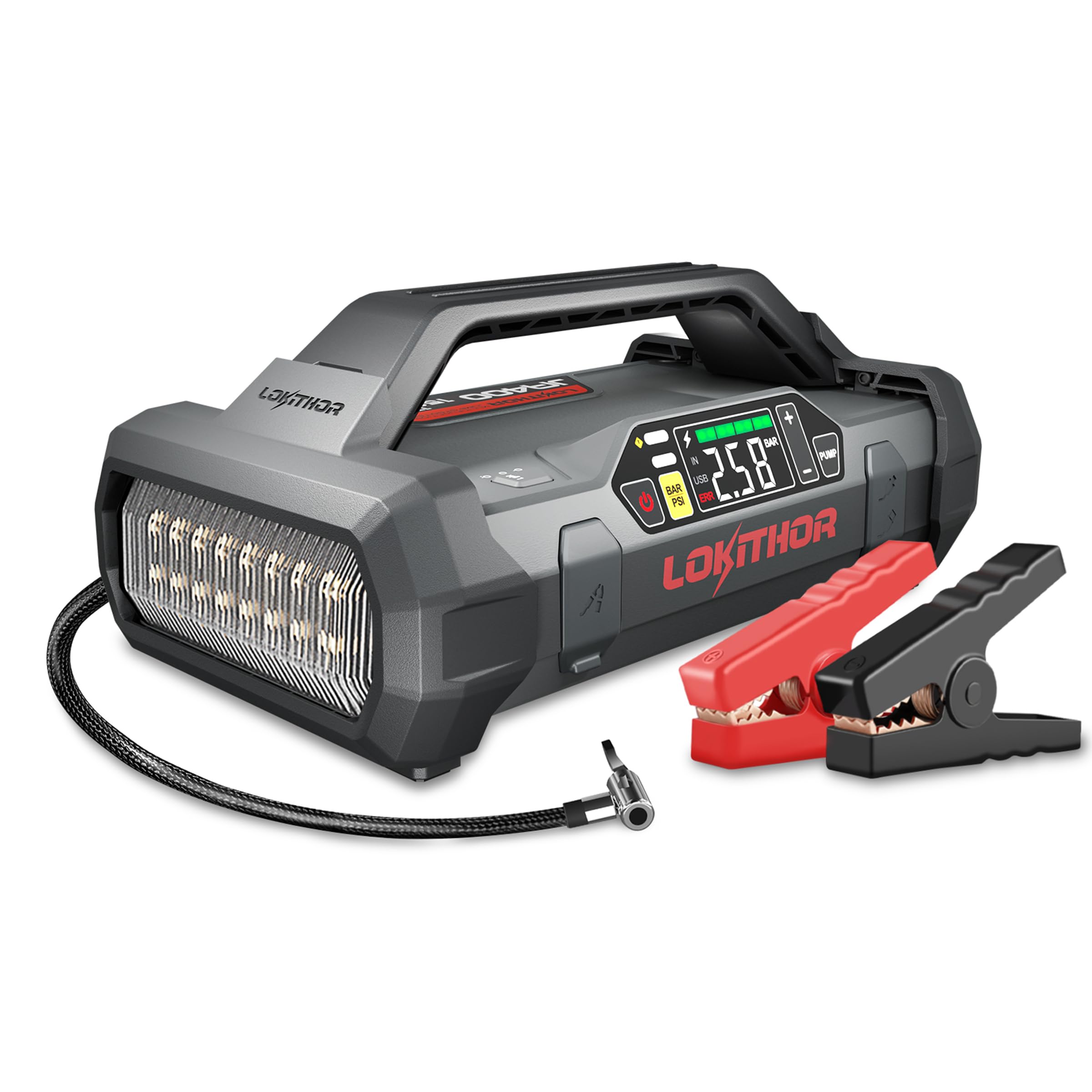 LOKITHOR JA400 1750A 12V Jump Starter with Air Compressor, 60W Two-Way Fast Charing, Lithium Car Battery Starter with 150PSI Dig