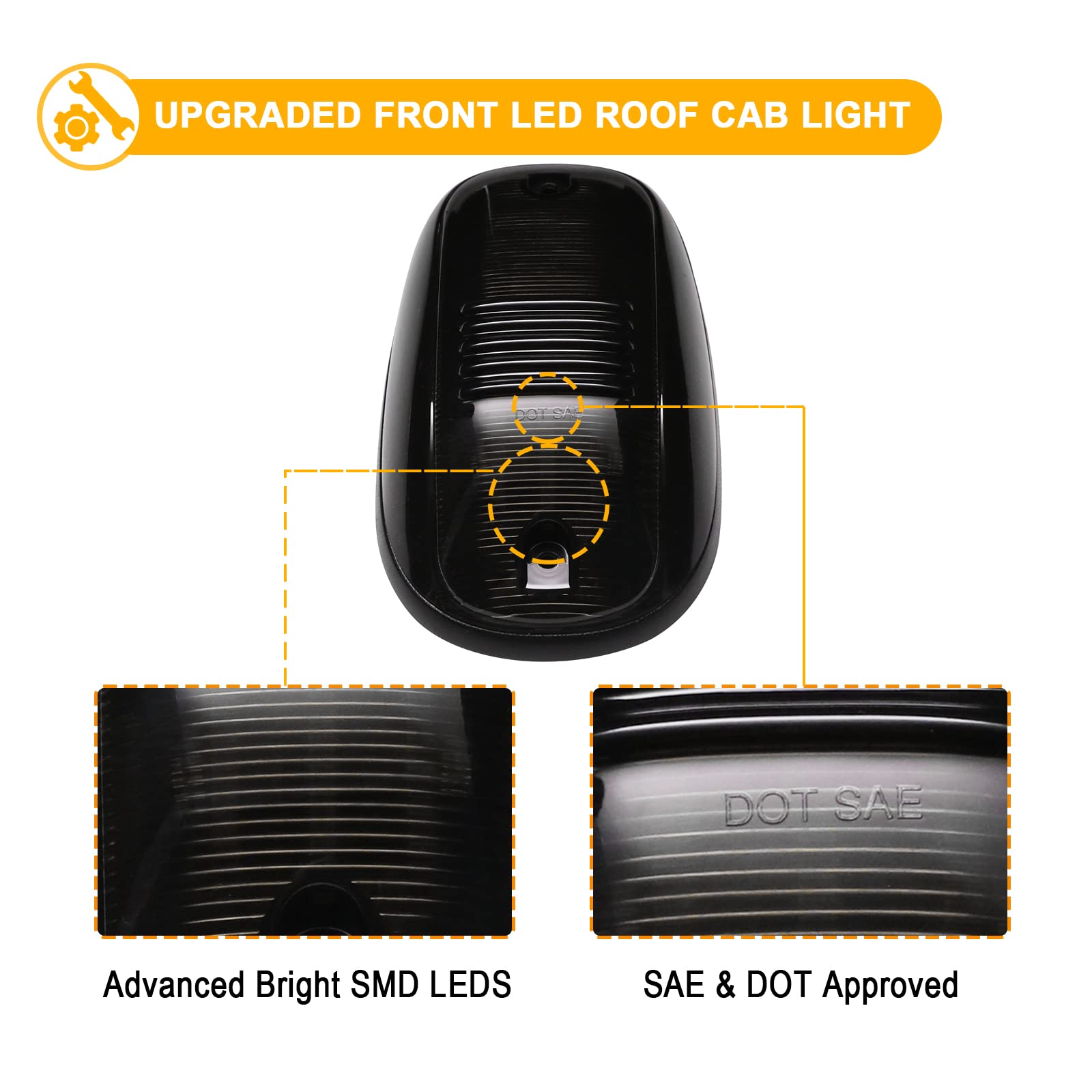 R&F Auto Smoked LED Cab Lights for Ram 1500 2500 3500 (2003-2018) - 5Pcs Roof Marker Running Lamps with White Light