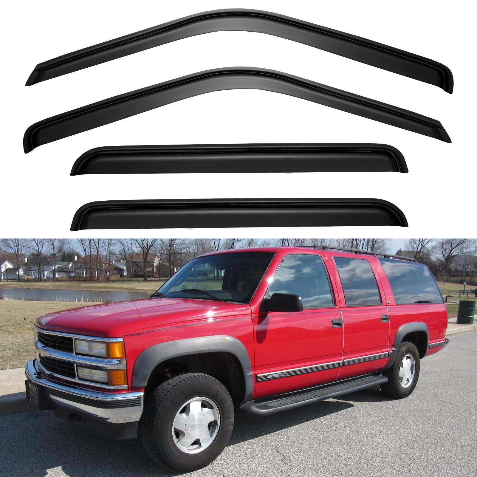 Window Visors Rain Guards for 1995-2000 Chevy Tahoe/GMC Yukon, Out-Channel Window Vent Wind Deflectors Visors Shades for 92-00 C