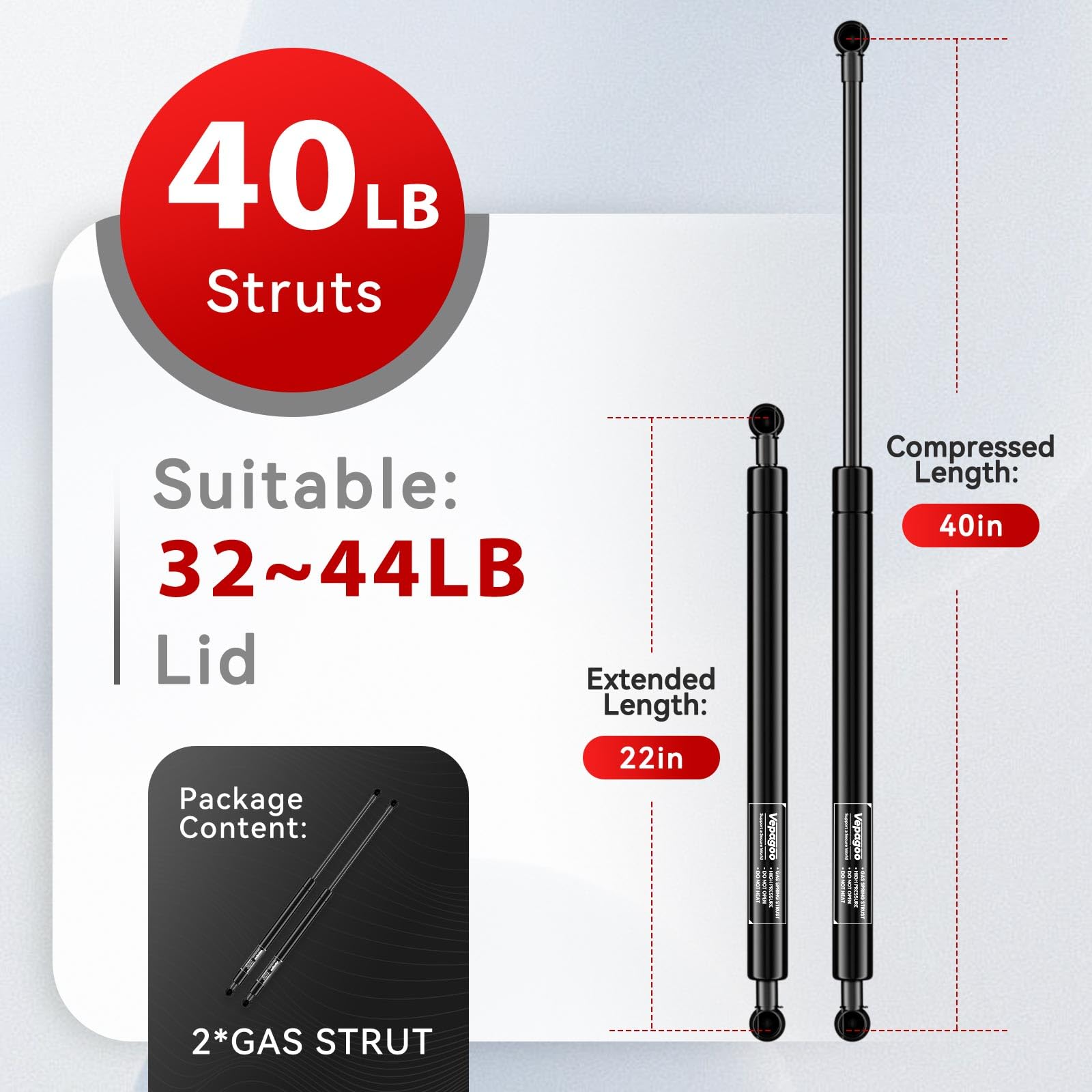 Vepagoo 40 Inch 40Lb Gas Struts Shocks For Heavy Duty Lid,178N Lift Support For Tonneau Cover Truck Rv Bed Snowmobile Trailer Ba