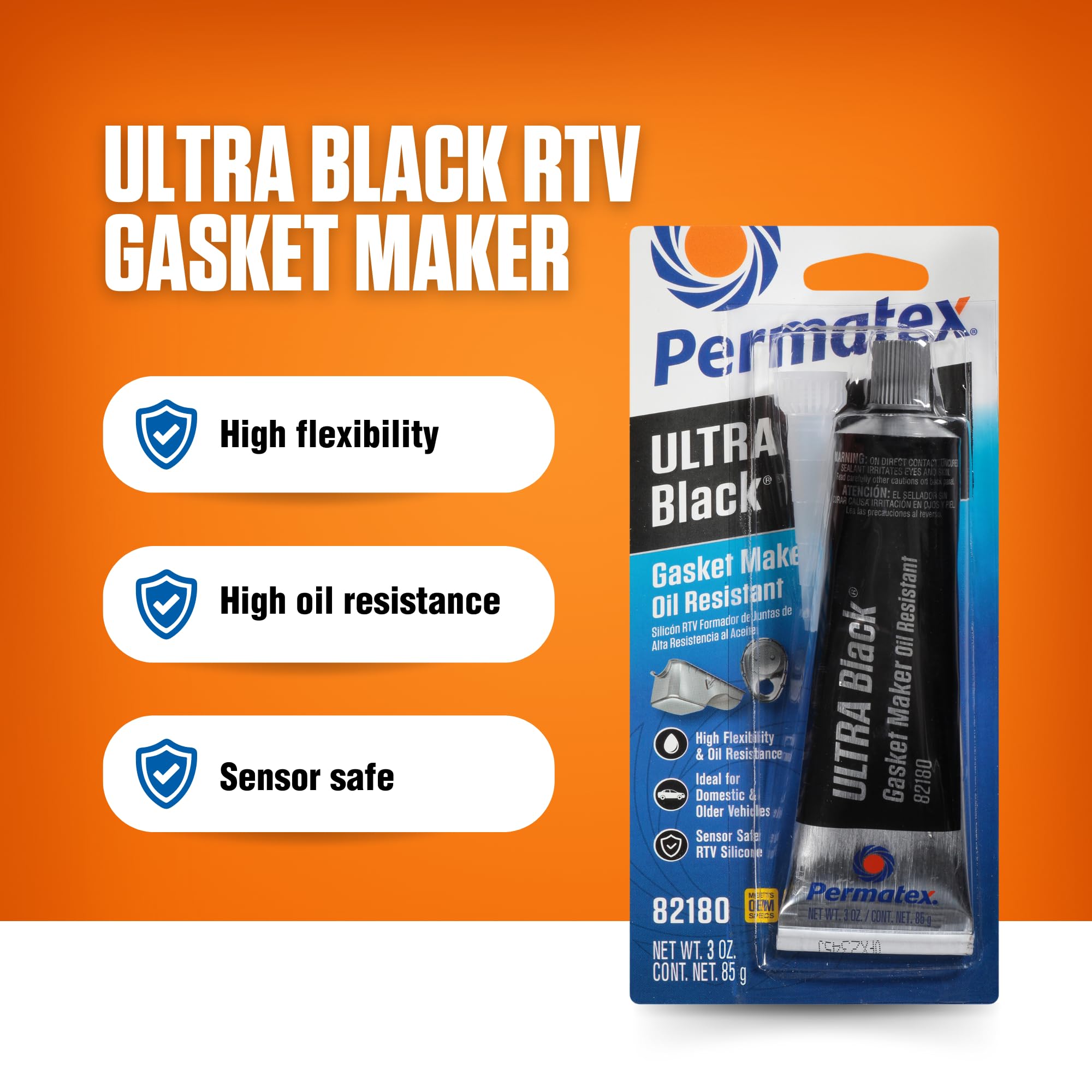 Permatex 82180 Ultra Black Maximum Oil Resistance Rtv Silicone Gasket Maker, Sensor Safe And Non-Corrosive, For High Flex And Oi