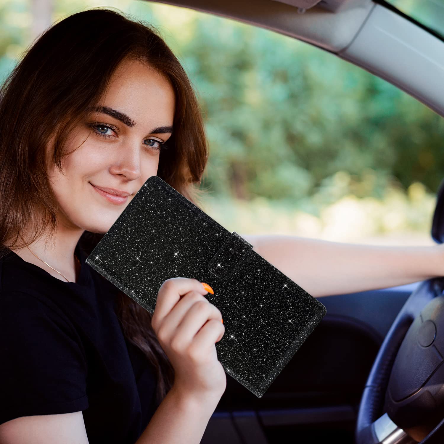 Rsaquar Car Registration And Insurance Holder, Leather Car Glove Box Organizer, Cool Car Accessories For Id, Driver'S License Cards & Essential Document, Men&Women, Almond Blossom