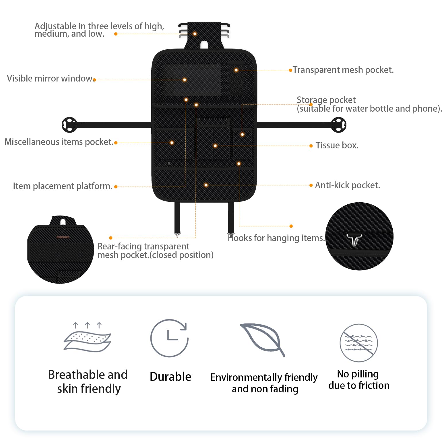 GMQ Back Seat Car Organizer 1 Pack,Backseat Organizer with Tray,Multifunctional Car Seat Back Storage Box with Foldable Tablet H