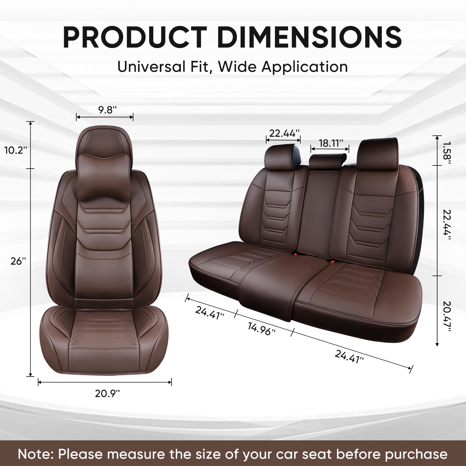 Tiehesyt Coffee Car Seat Covers Full Set, Breathable Leather Automotive Front And Rear Seat Covers With Headrest, Car Seat Prote