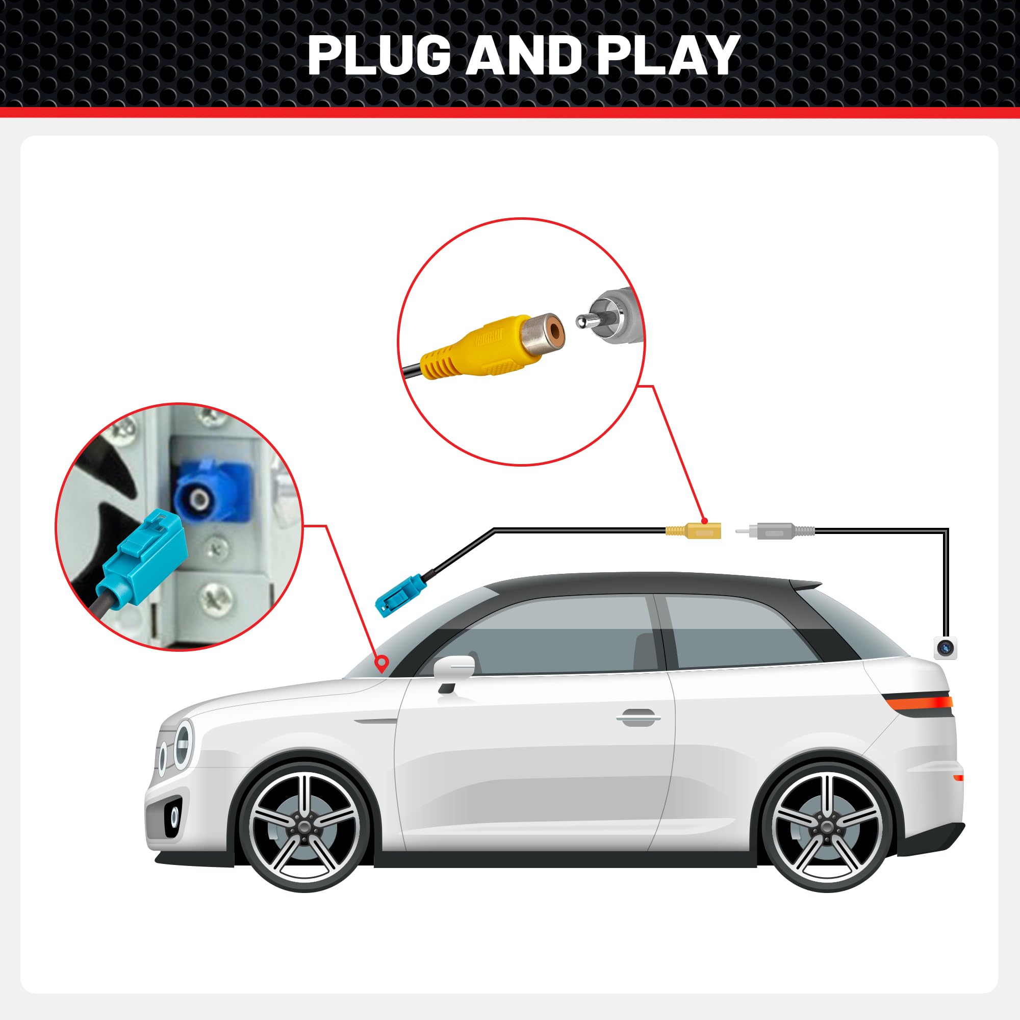 RED WOLF Reverse Camera Adapter Fakra Z to RCA Female Plug for Mercedes Benz, Volvo, Ford - RWBZ1621, Black