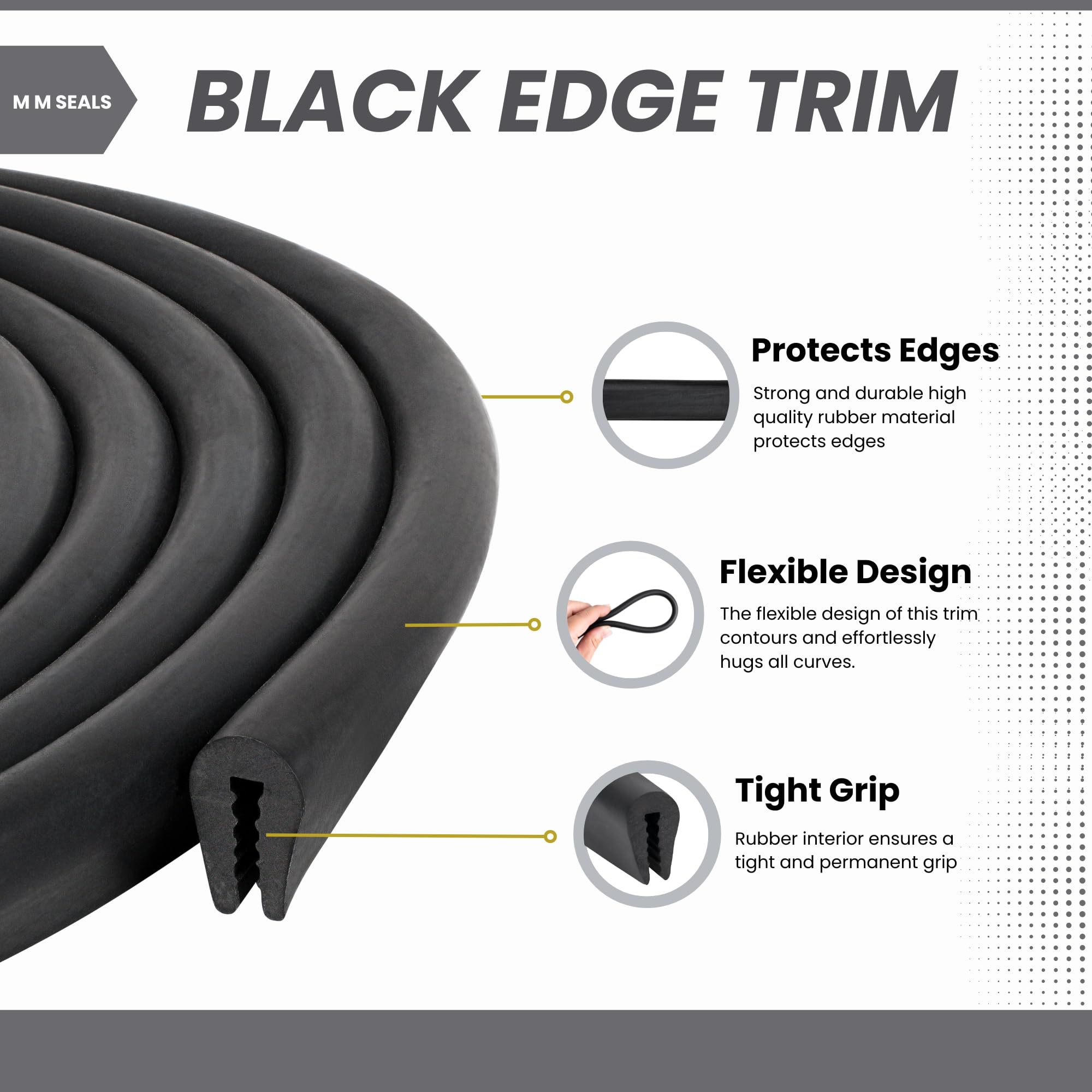 Black U Channel Edge Trim Seal Epdm 15/32'' High X 19/64'' Wide (33 Feet)