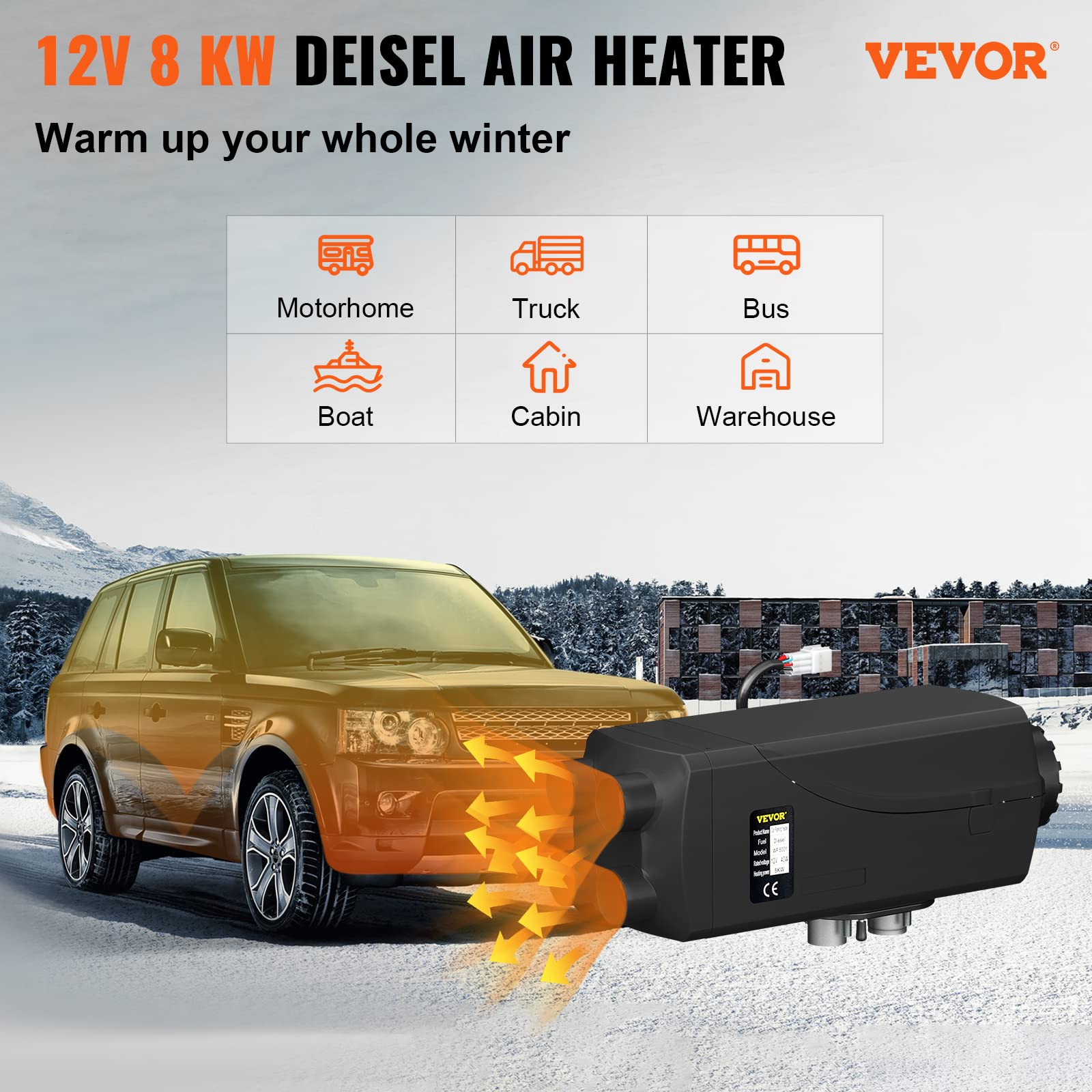 VEVOR 8KW Diesel Air Heater Muffler Diesel Heater 12V 10L Tank Diesel Parking Heater 8000W with Lcd Monitor for Boat Bus RV and