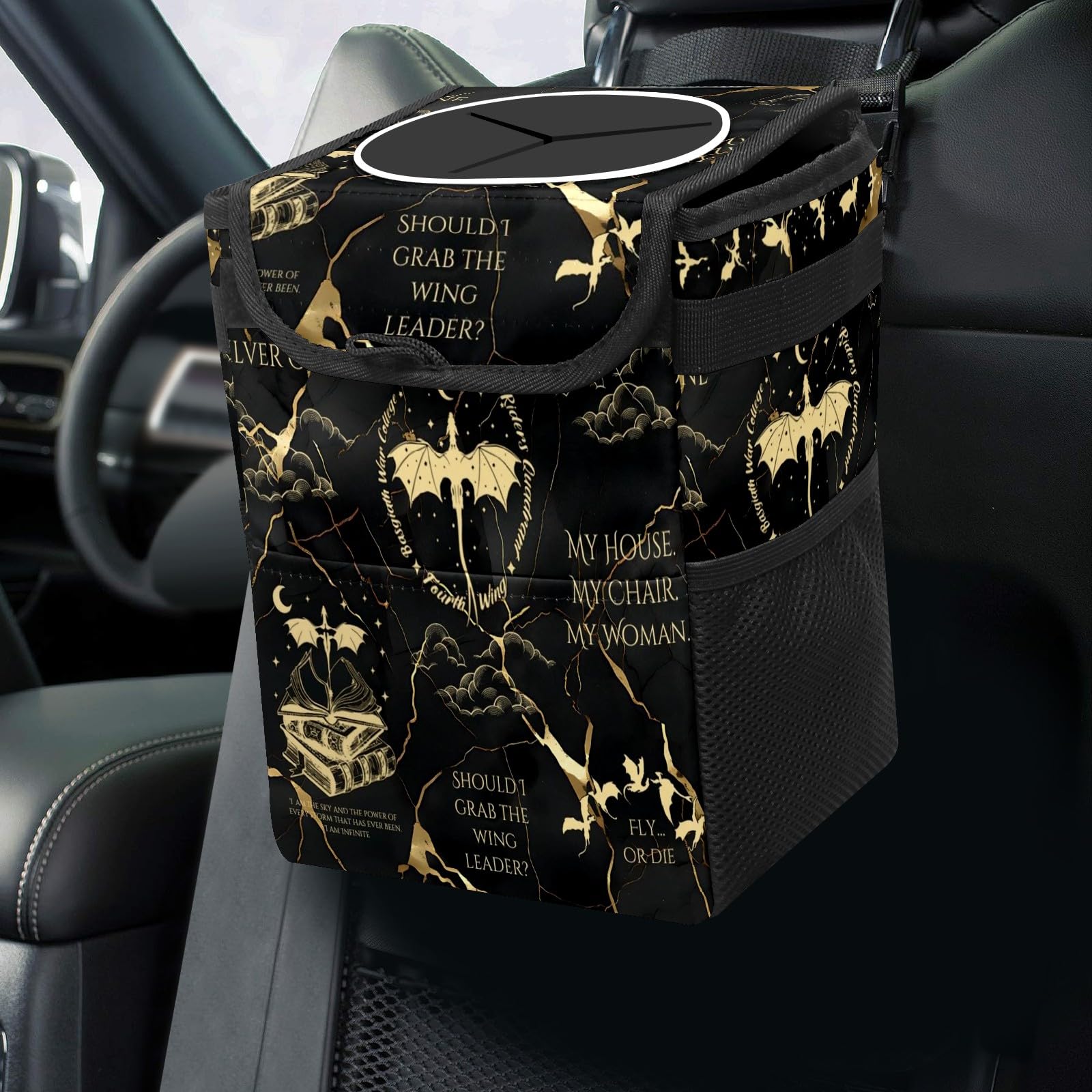 GACTIVITY Fourth Wing Car Trash Can with Lid Collapsible Reusable Waterproof Car garage bag,Automotive Garbage Can,Car Accessori