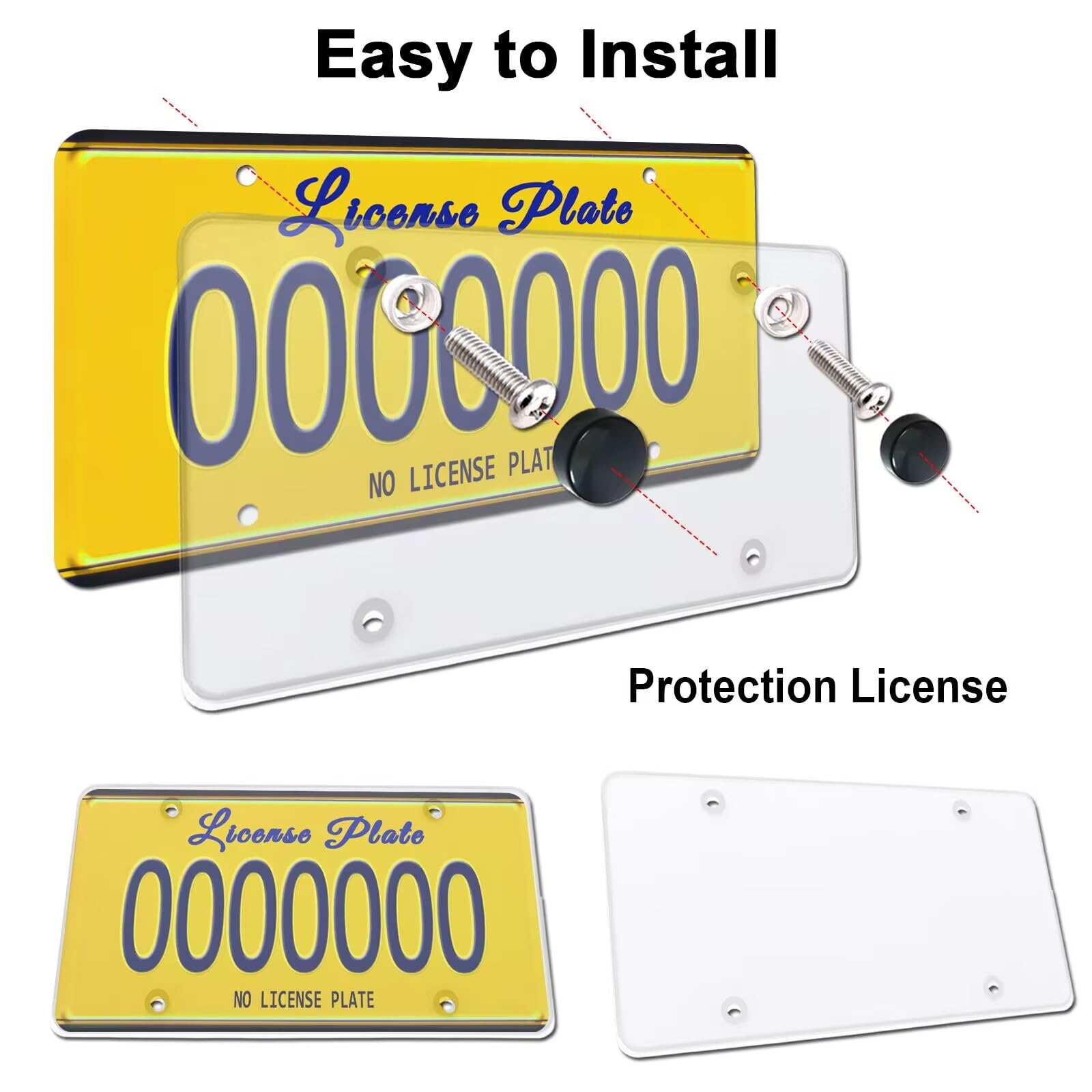 Aootf License Plate Covers- Clear Flat License Plate Protector, Unbreakable Transparent Protective Cover With Screws Caps, 2 Pac