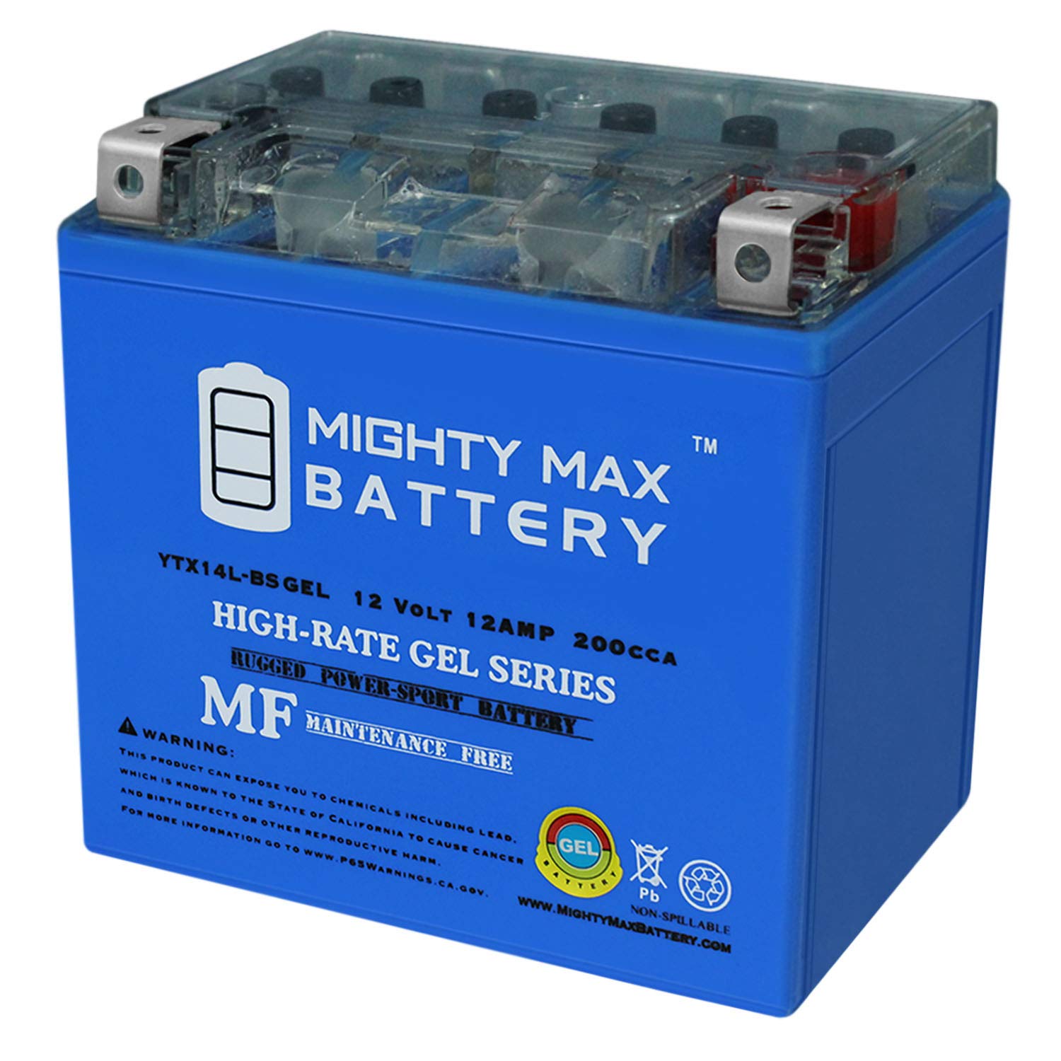 Mighty Max Battery Ytx14L-Bs Gel -12 Volt 12 Ah, Gel Type, 200 Cca, Rechargeable Maintenance Free Sla Agm Motorcycle Battery