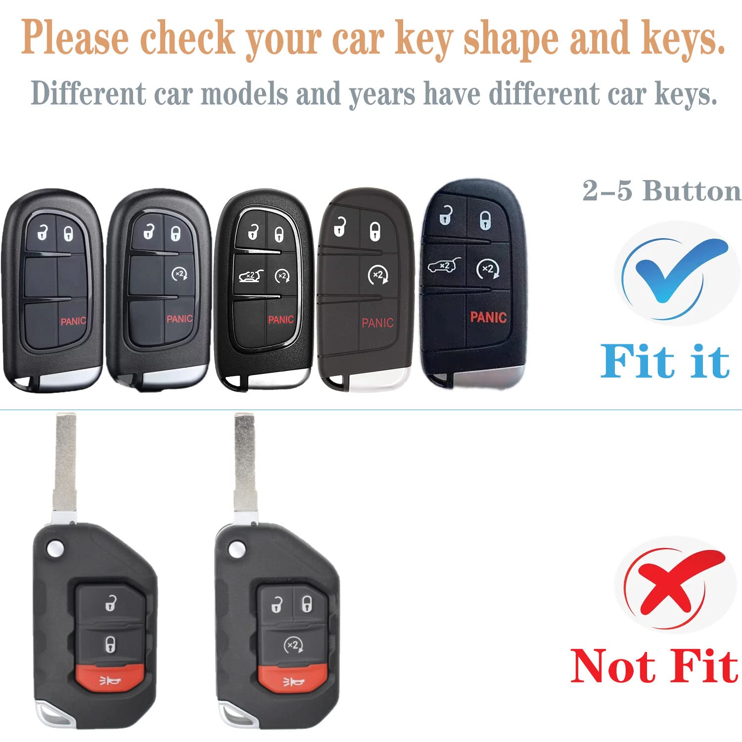 Kirsnda For Jeep Key Fob Cover Case,With Keychain Fit Grand Cherokee Renegade Chrysler 200 300 Dodge Durango Challenger Journey Dart Fiat Smart Remote,Soft Tpu Key Case,3-4-5 Buttons(Red)