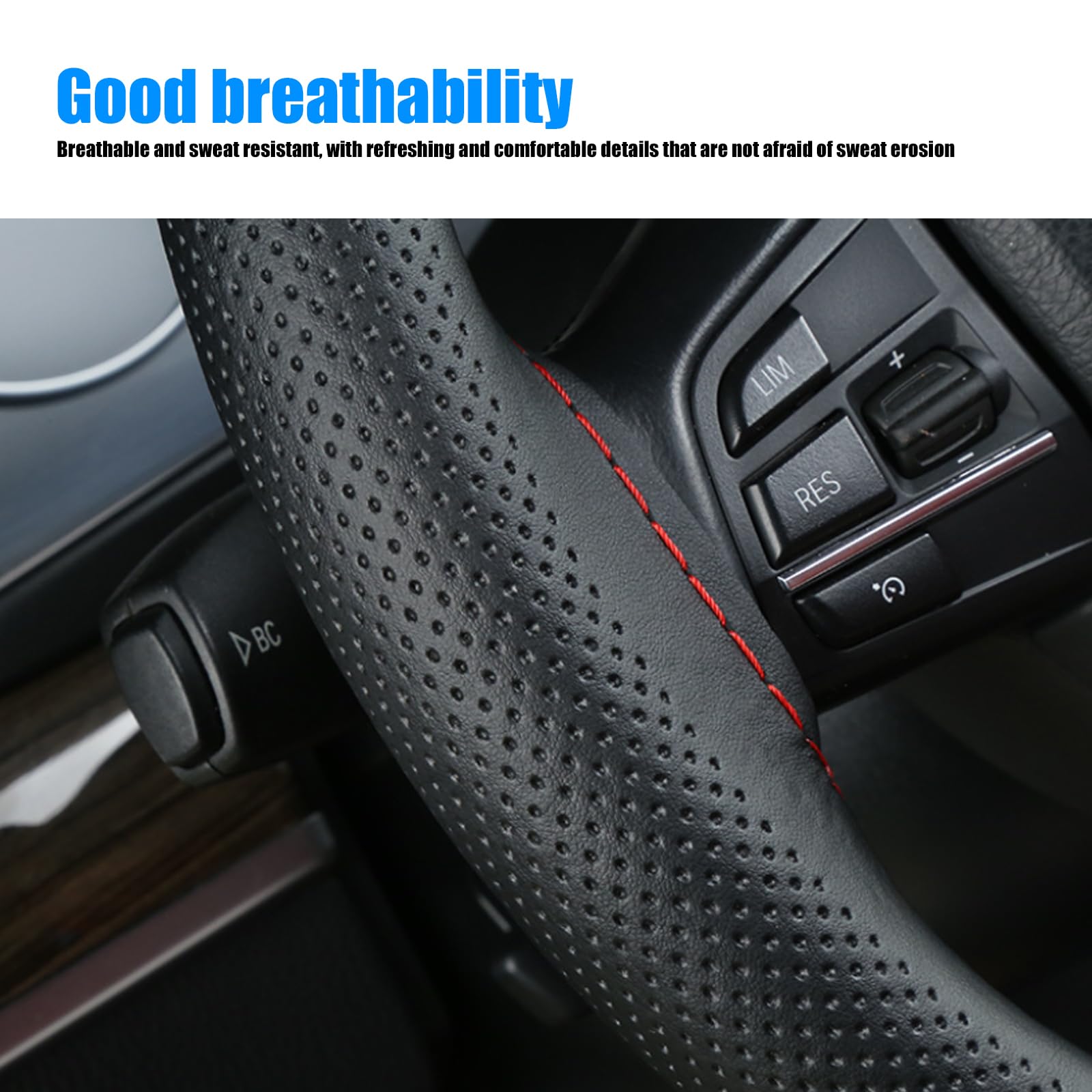 Nghey Pack-1 Leather Steering Wheel Cover, Universal Non-Slip Stitch On Wrap, Diy Car Wheel Cover Protector With Needle And Thread For Most Cars Suvs And Trucks (Black #3)