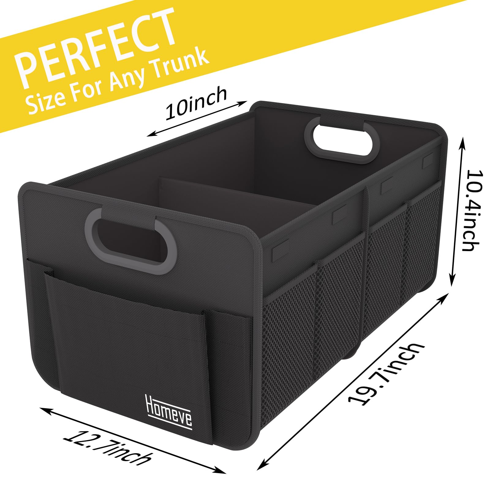 Homeve Car Trunk Organizer, Collapsible Multi-Compartment Car Organizer, Black, 2 Compart-Small
