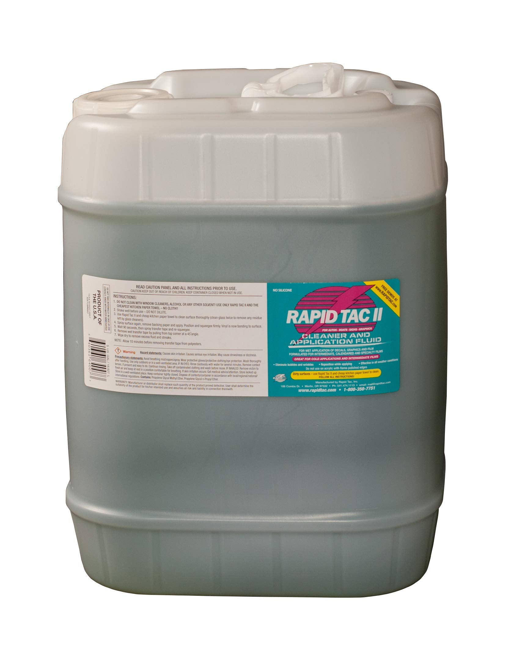 Rapid Tac Ii Decal Application Fluid For Glass And Cold Weather Intermediate And Specialty Films (5 Gallon Jug (640 Oz))