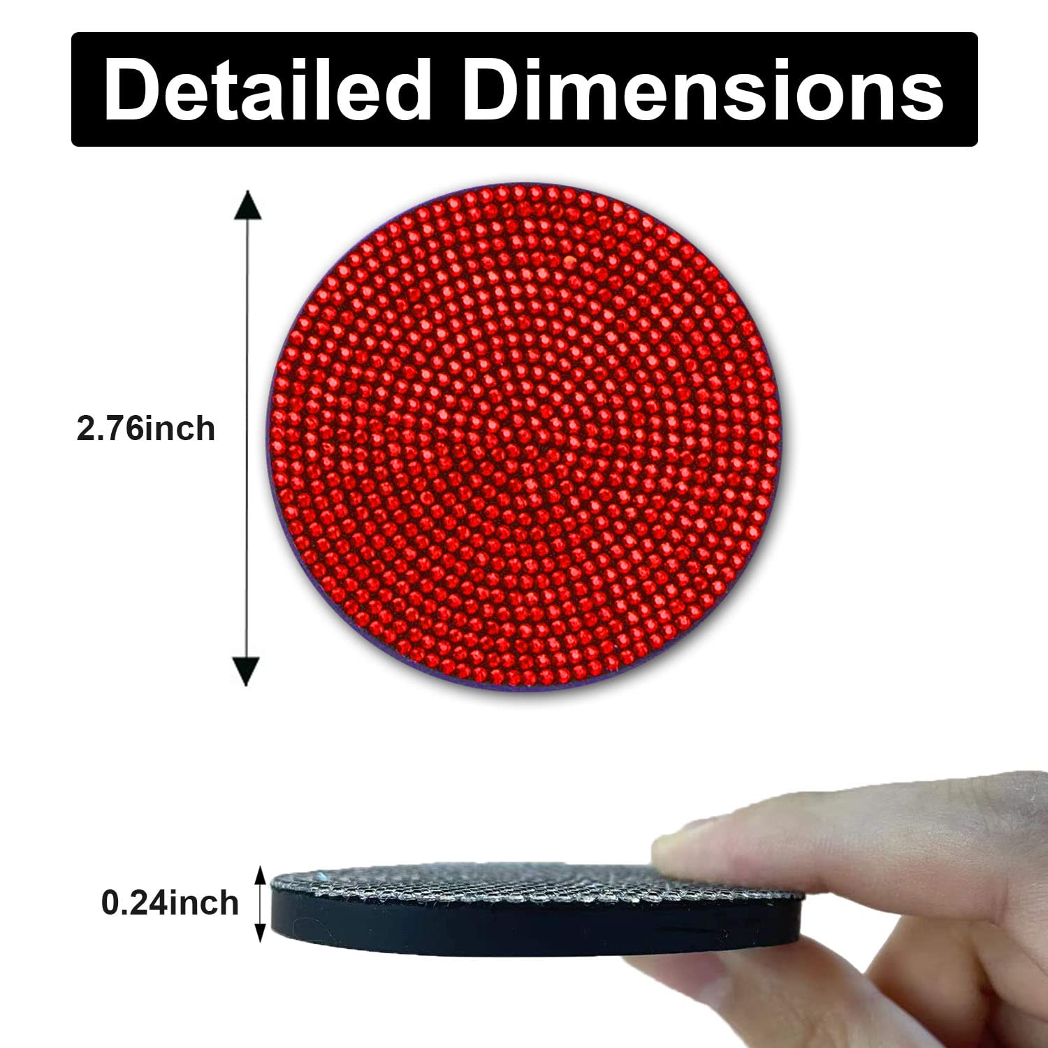 2Pcs Bling Cup Holder Insert Coaster- 2.75 Inch Silicone Anti-Slip Shockproof, Universal Fashion Car Interior Accessories For Women (Red)