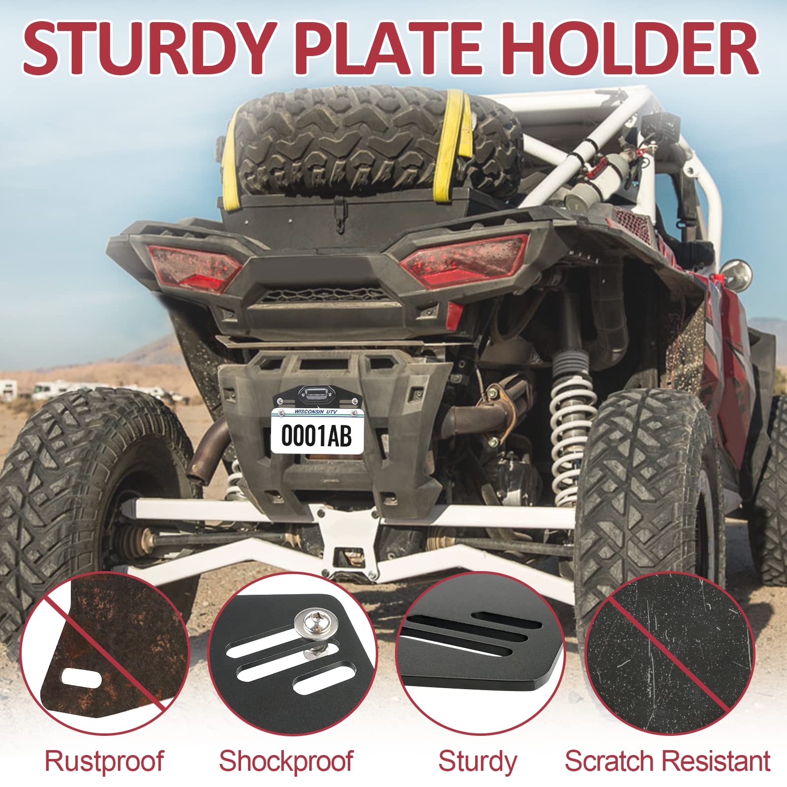Starknightmt Utv License Plate Holder With Light, Universal Lighted License Plate Mount Bracket Compatible With Polaris Ranger R