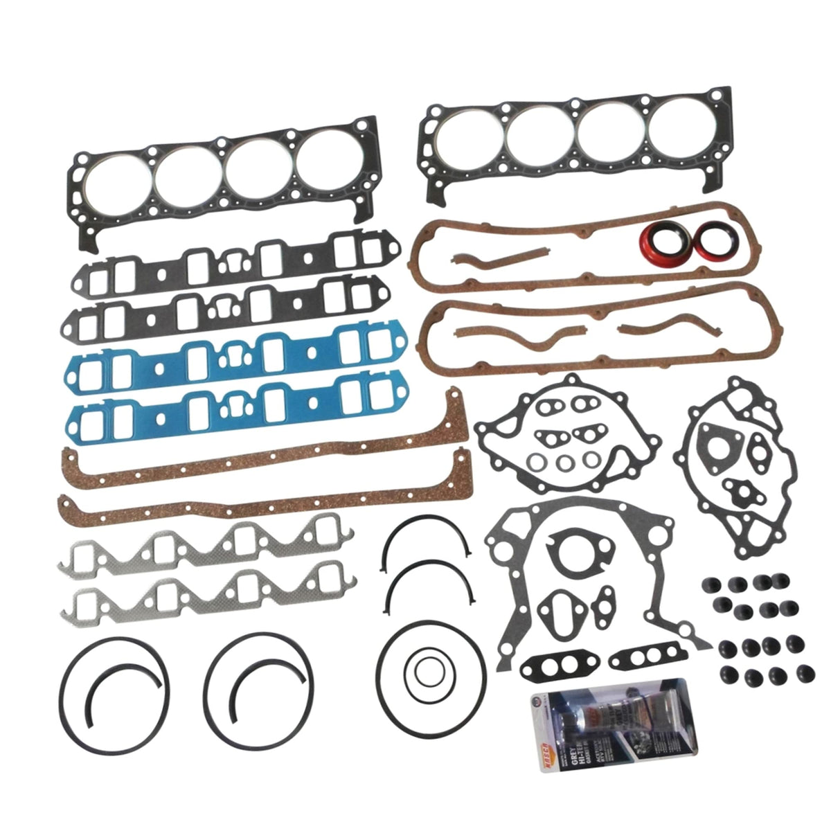 Partsflow Full Engine Gasket Set for 1963-1982 Ford 260 289 302 Ford 302 Full Gasket Set Fits 1968-1982 Ford 302 V8 2 Piece Rear