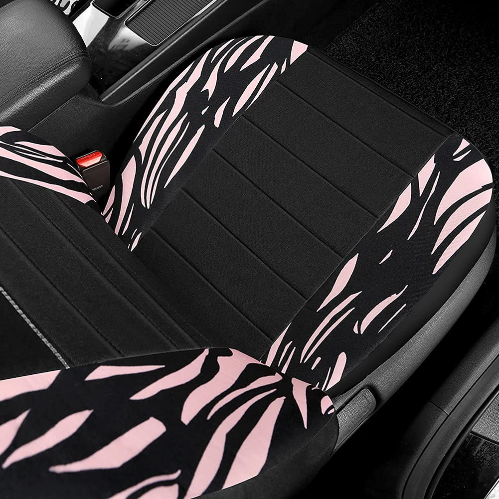 Giant Panda Pink Zebra Print Cloth Front Car Seat Covers, Bucket Seat Covers, Low Back Auto Seat Covers For Cars, Suv, Airbag Co