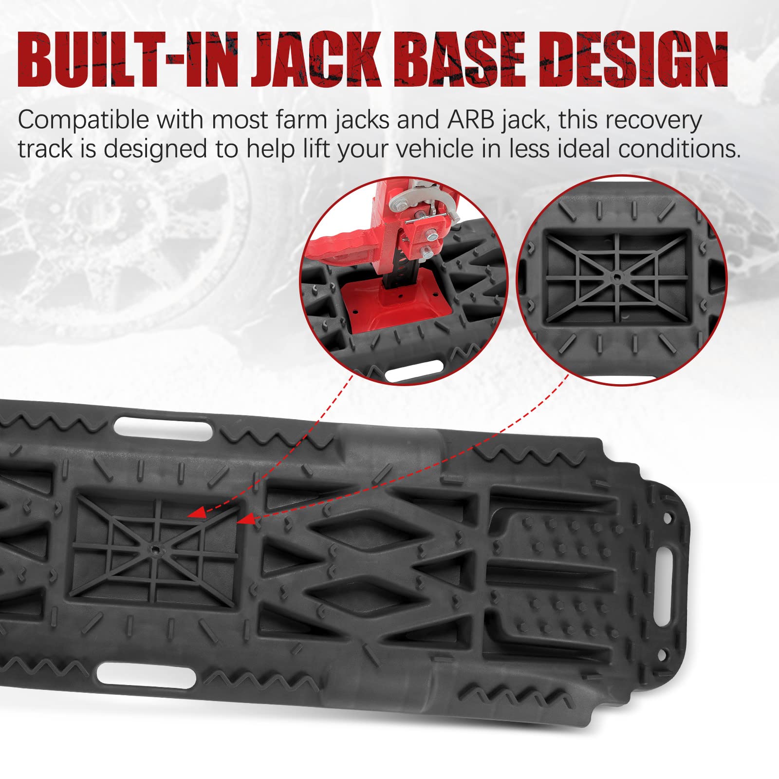 Bunker Indust Offroad Traction Boards With Jack Lift Base, Mud Sand Tracks Snow Tire Traction Mat Recovery Ramp For 4X4 Jeep Tru