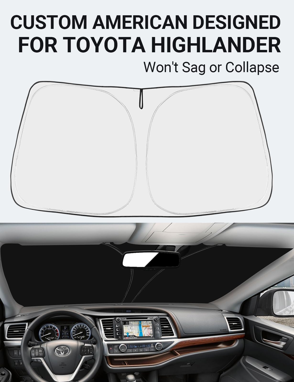 Proadsy Front Windshield Sun Shade Foldable Sunshade Protector Custom Fit 2014-2019 Highlander L Le Xle Limited Platinum Accessories 2025 Upgrade